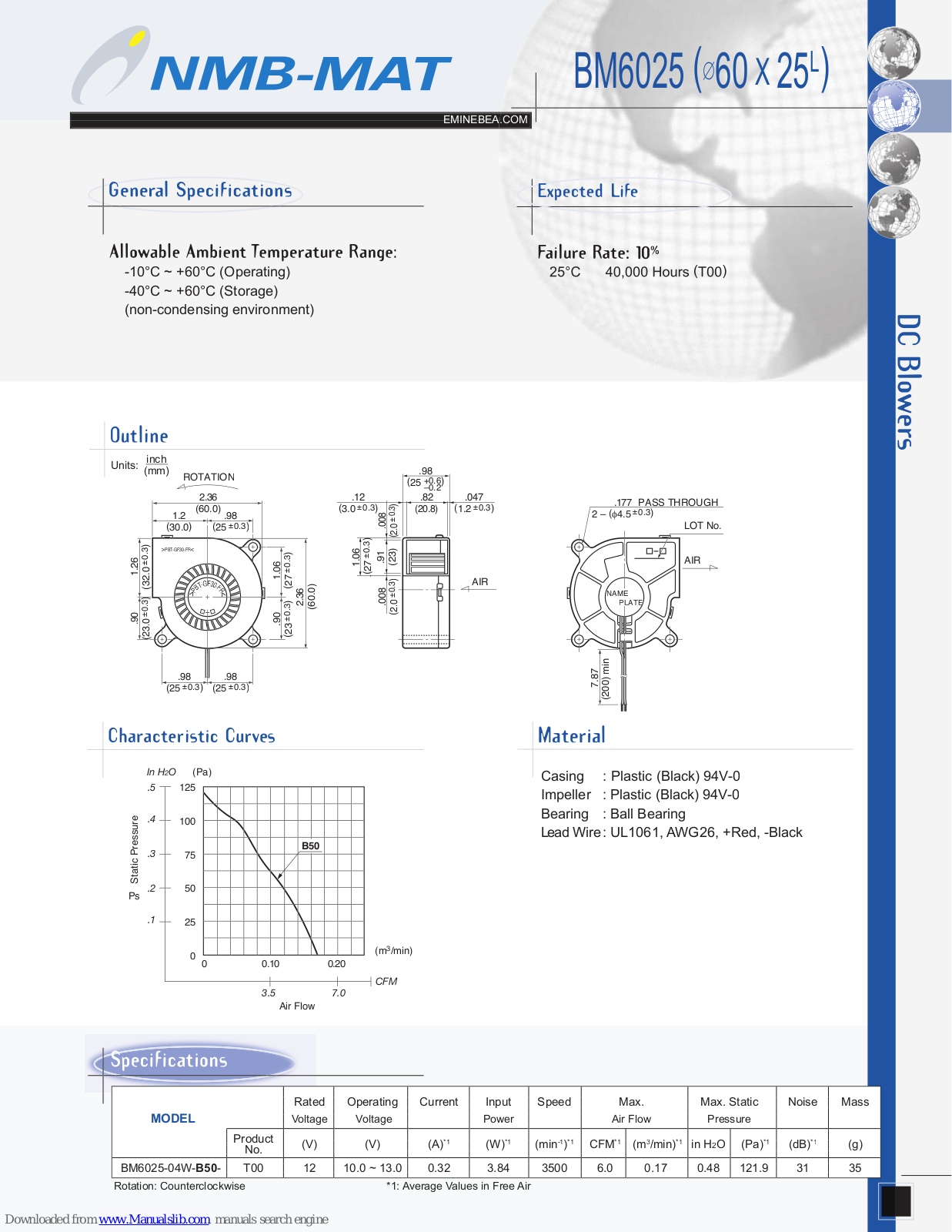 NMB-MAT BM6025 Specification Sheet - ManualMachine.com