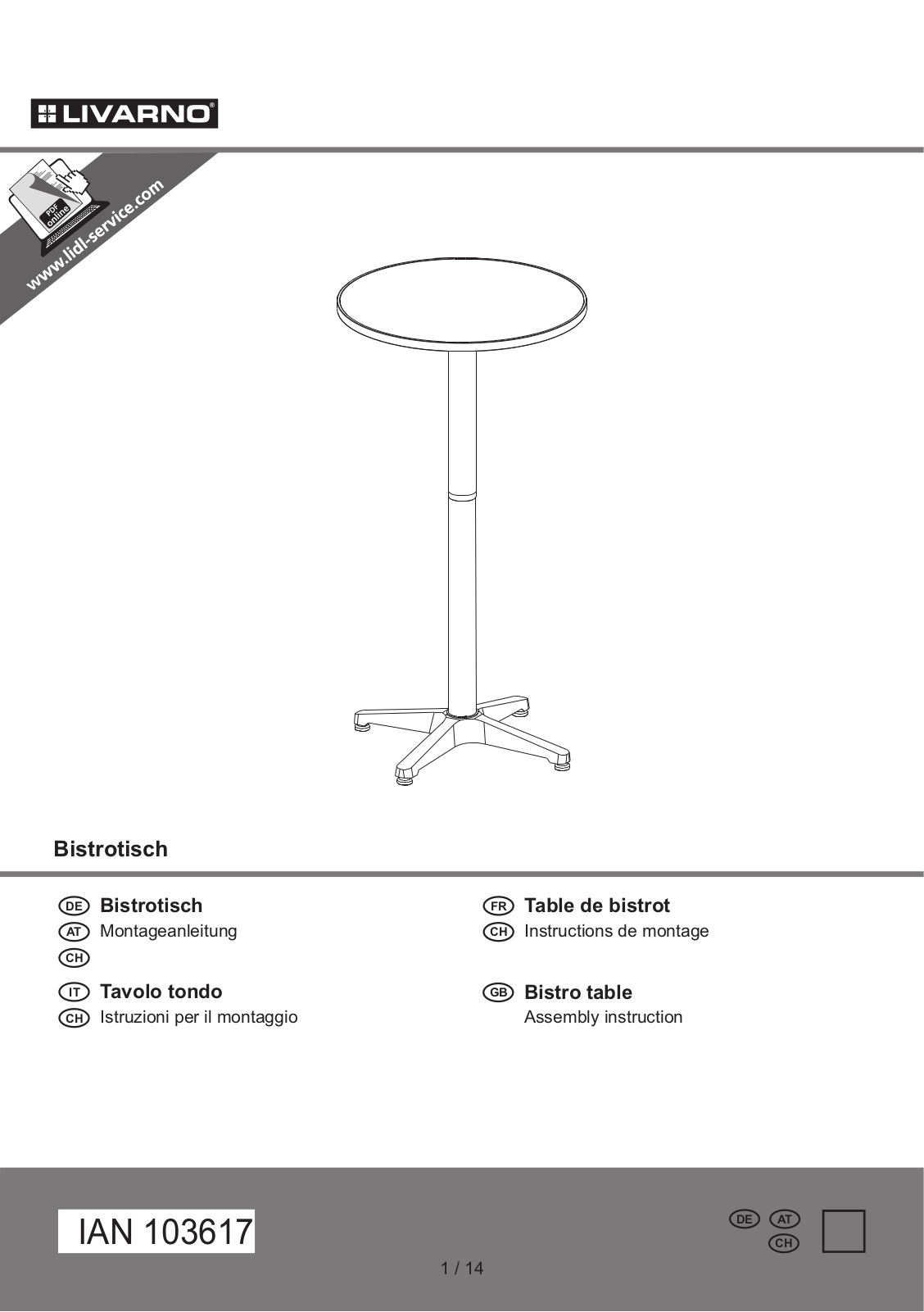 Livarno BISTRO TABLE User Manual