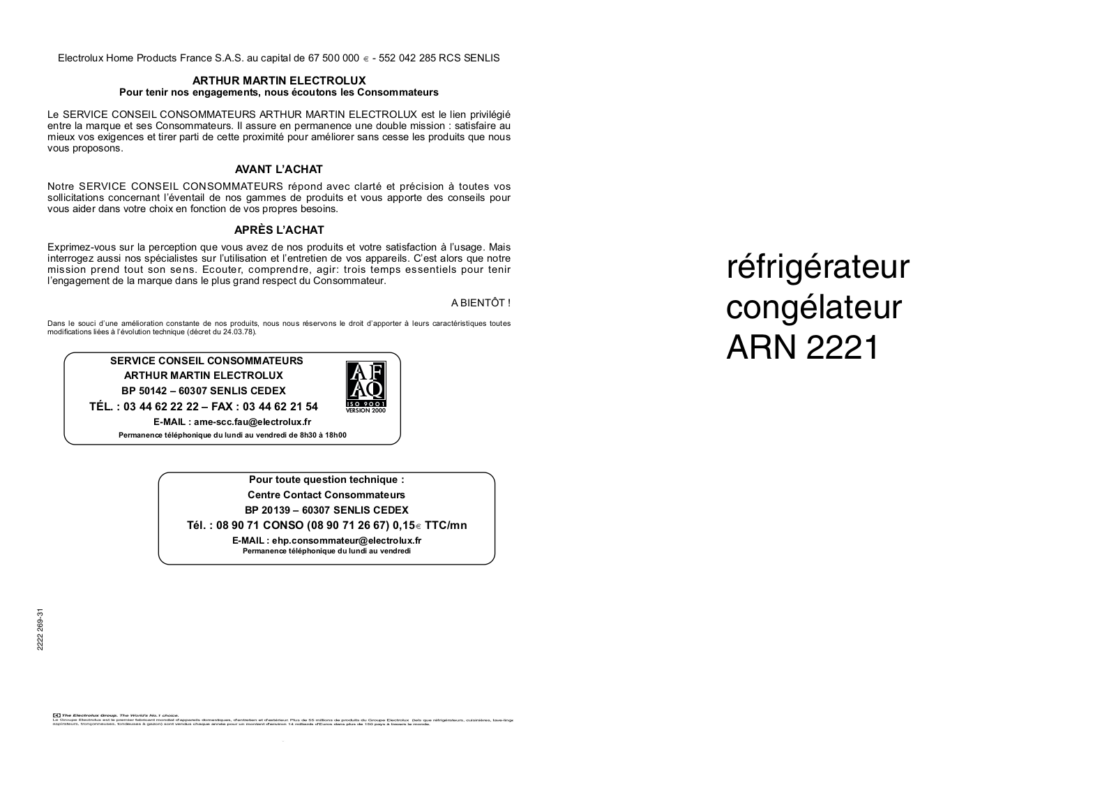 Arthur martin ARN2221 User Manual