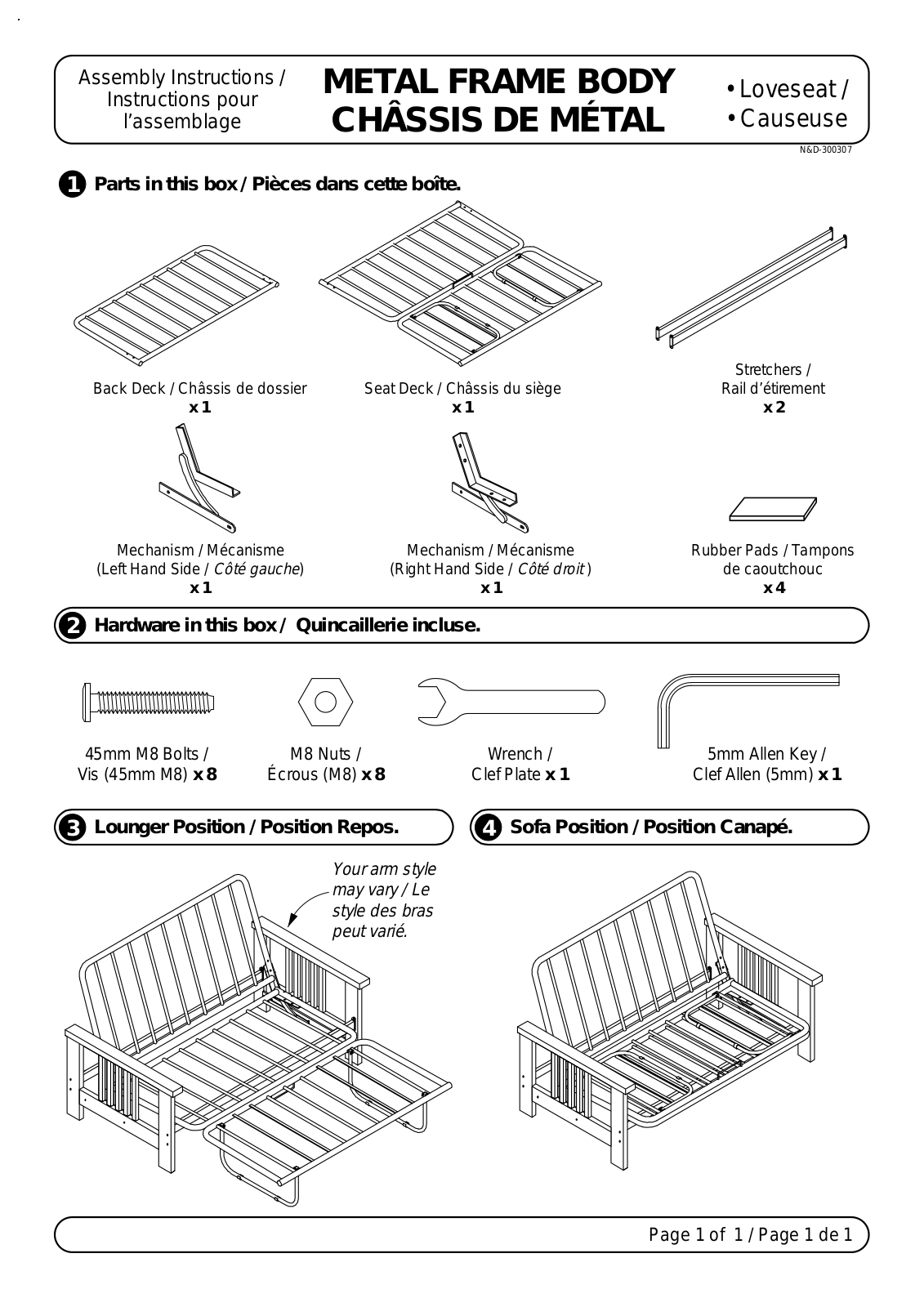 Night & Day Loveseat Metal Body Assembly Instruction