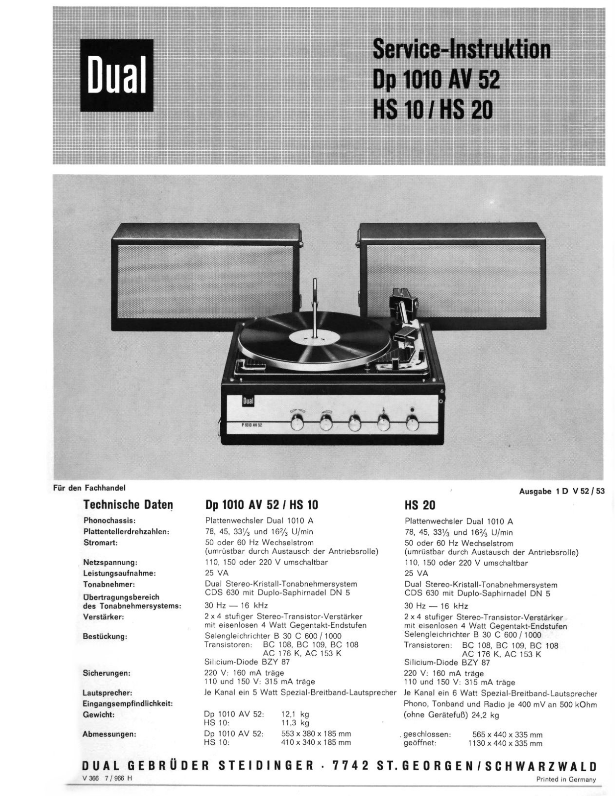 Dual DP-1010-AV-52 Service manual