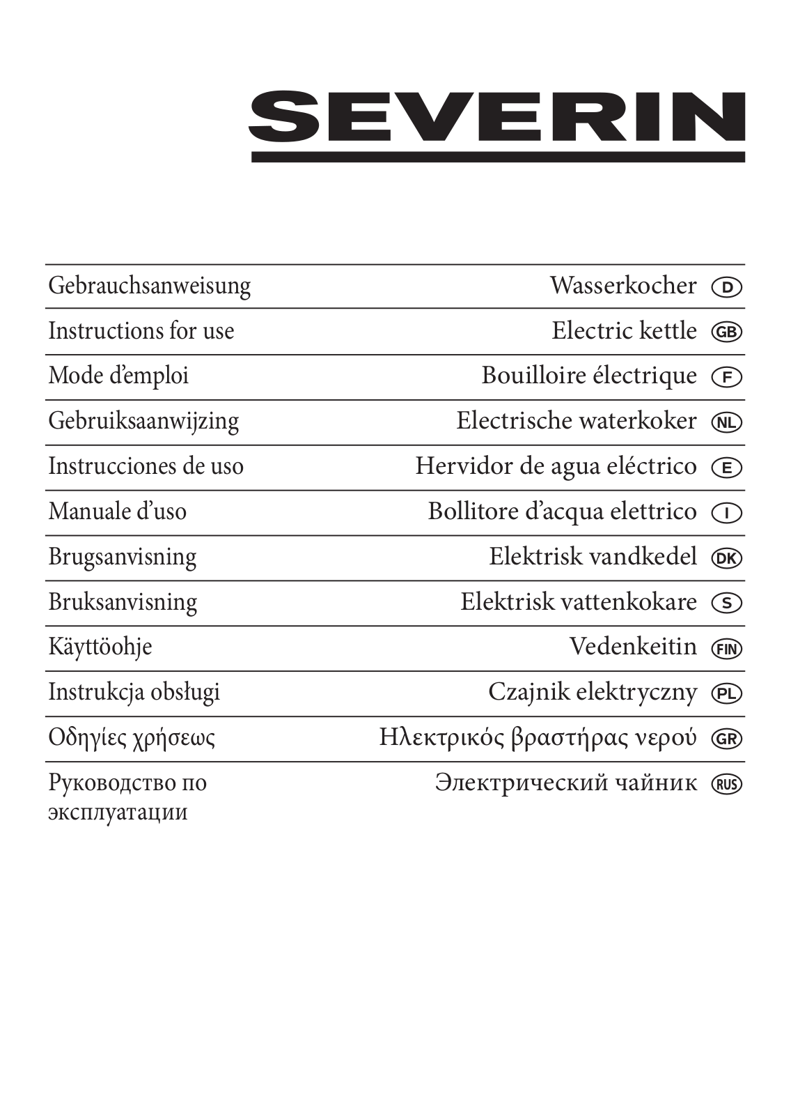 Severin WK 3364, WK 3352, WK 3354 User Manual