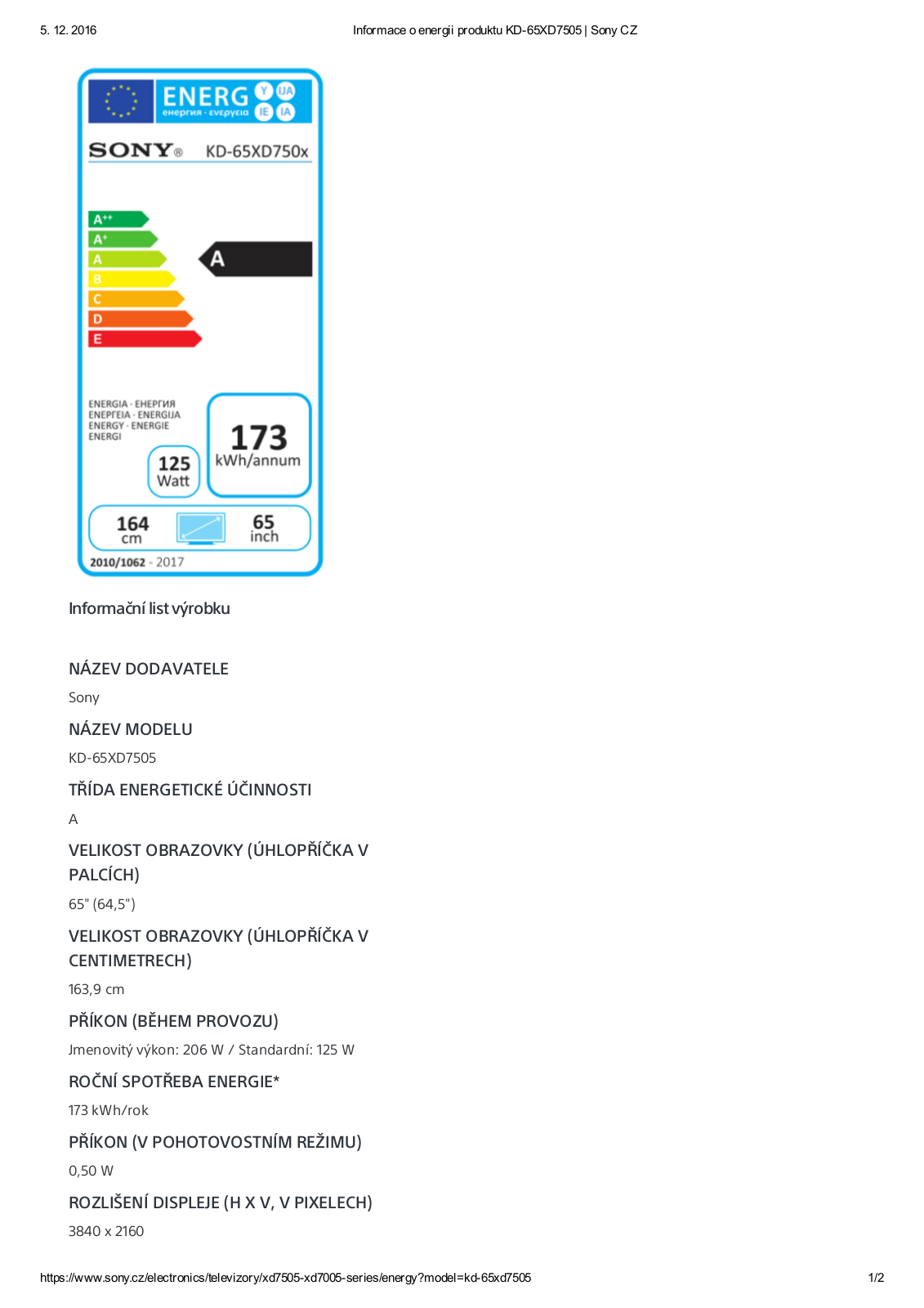 Sony KD65XD7505BAEP User Manual