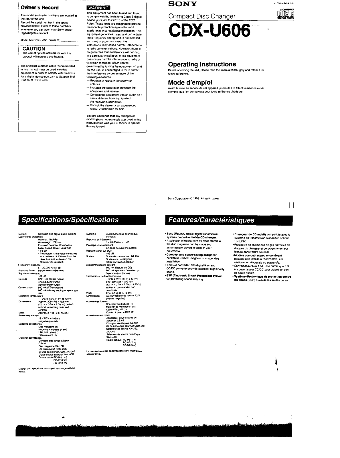 Sony CD-XU606 User Manual