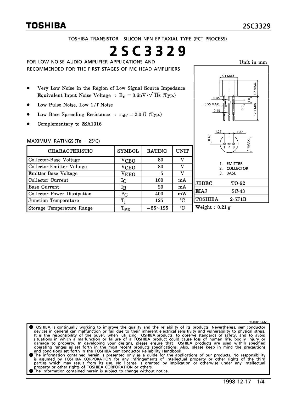 Toshiba 2SC3329 Datasheet