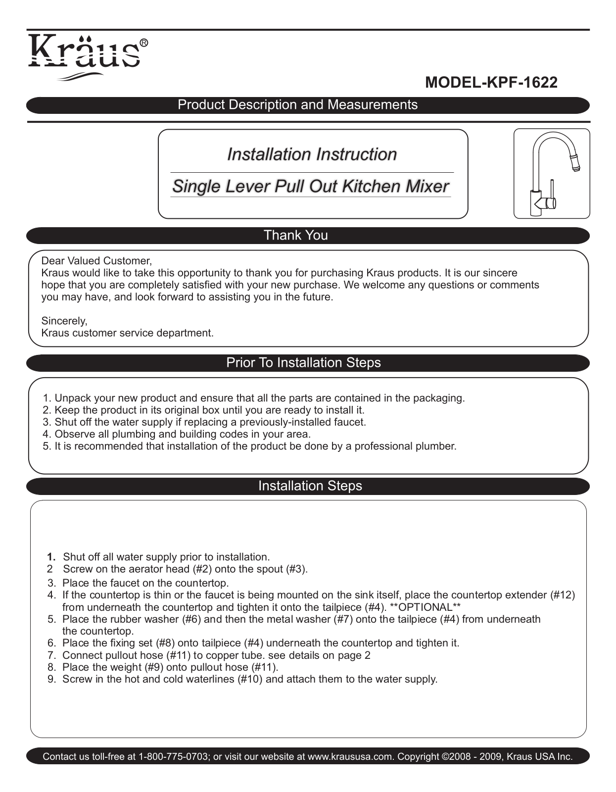 Kraus KHU123-32, KPF1622, KSD30 User Manual