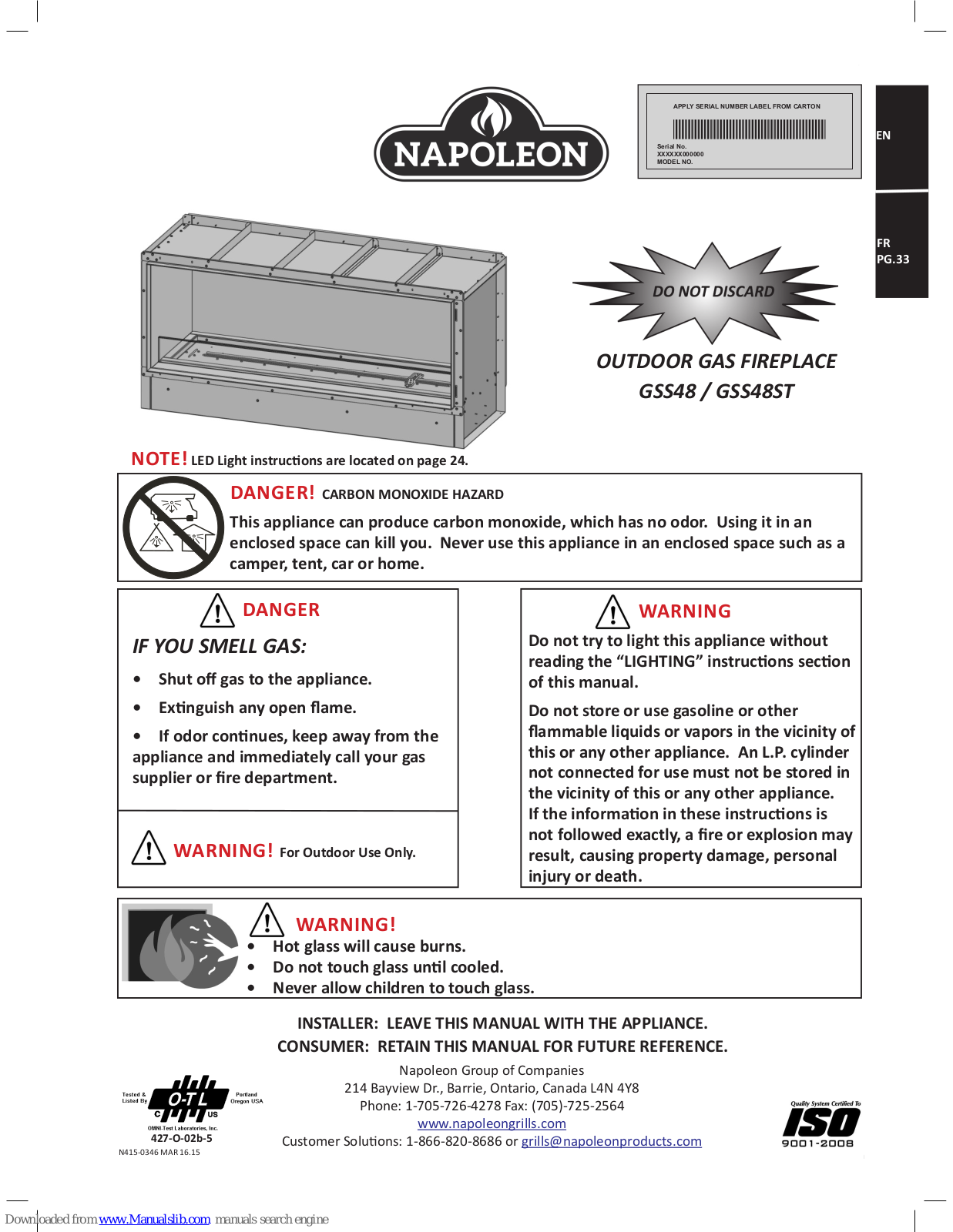 Napoleon GSS48ST, GSS48 User Manual