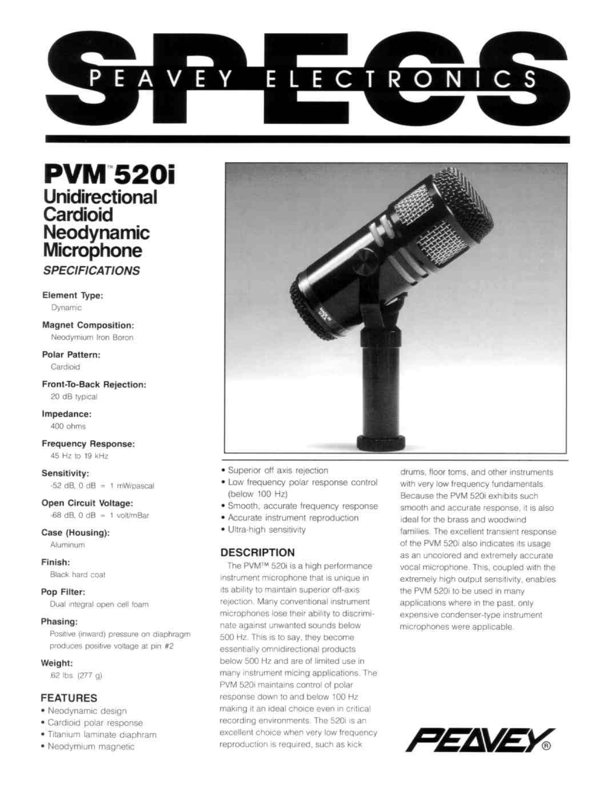 Peavey PVM 520I DATASHEET