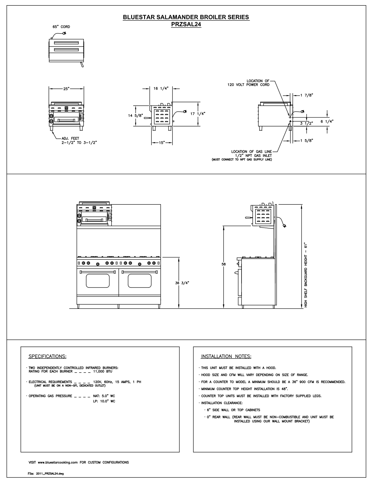 BlueStar PRZSAL24V2 Dimension Guide