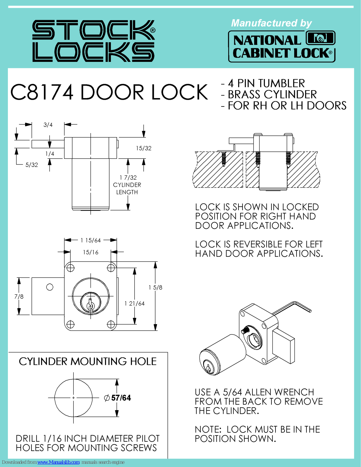National Cabinet Lock C8174 Dimensional Drawing - ManualMachine.com