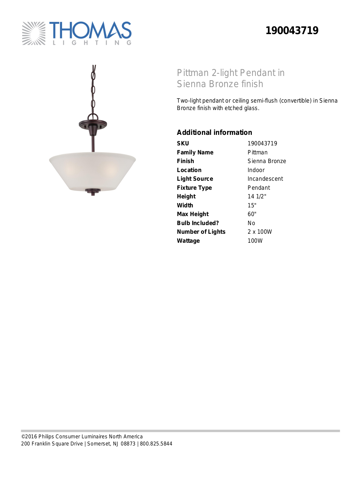 Thomas Lighting 19004BRONZE User Manual - ManualMachine.com