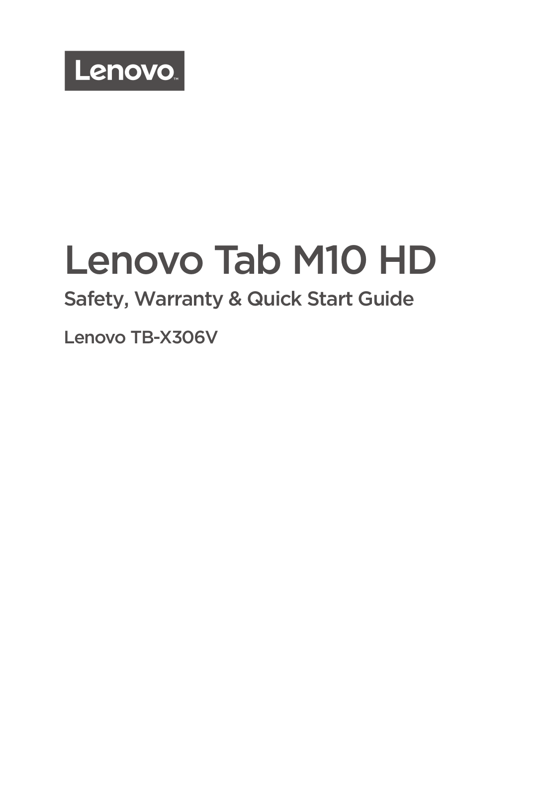 Lenovo Tab M10 HD Safety, Warranty & Quick Start Guide