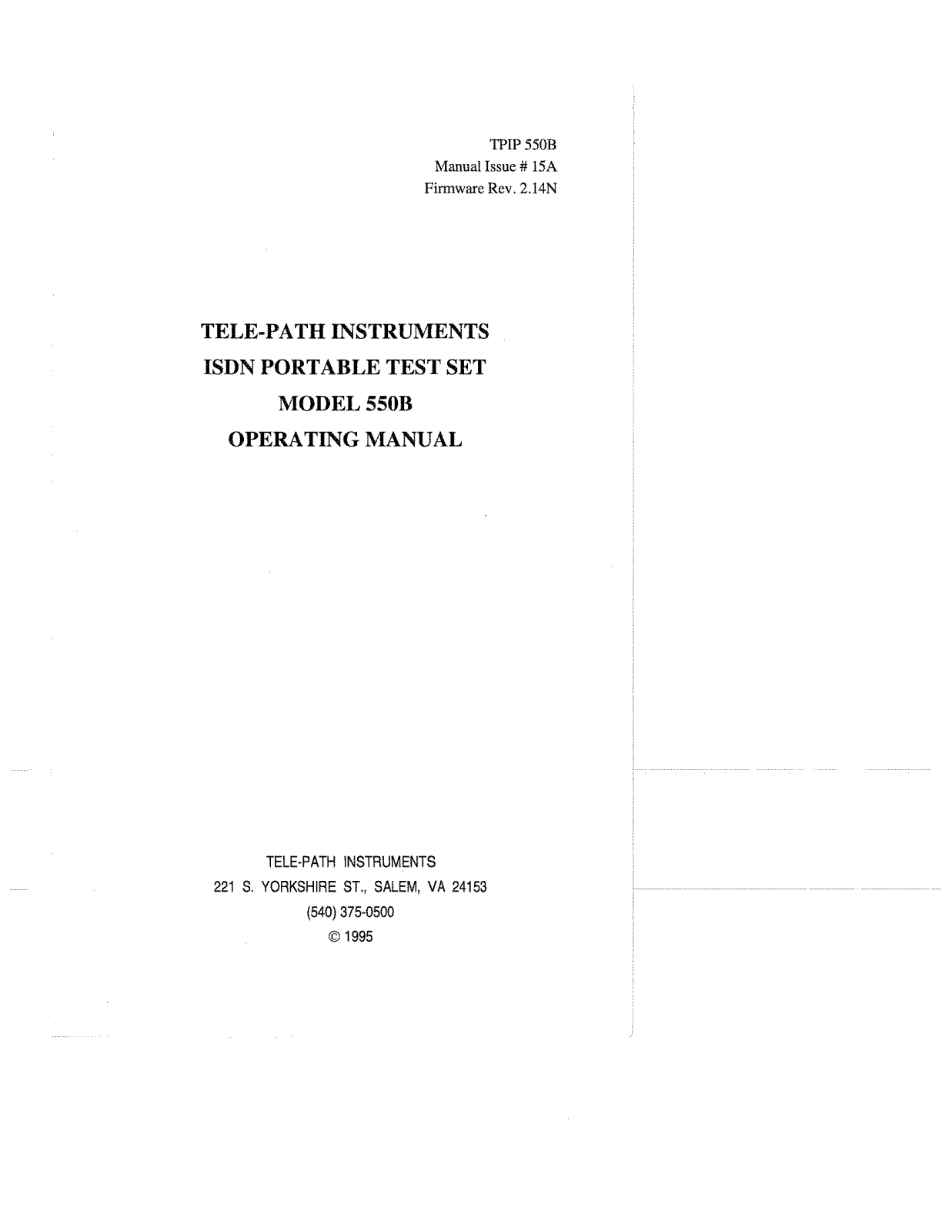 Tele-Path Instruments 550B Service Manual