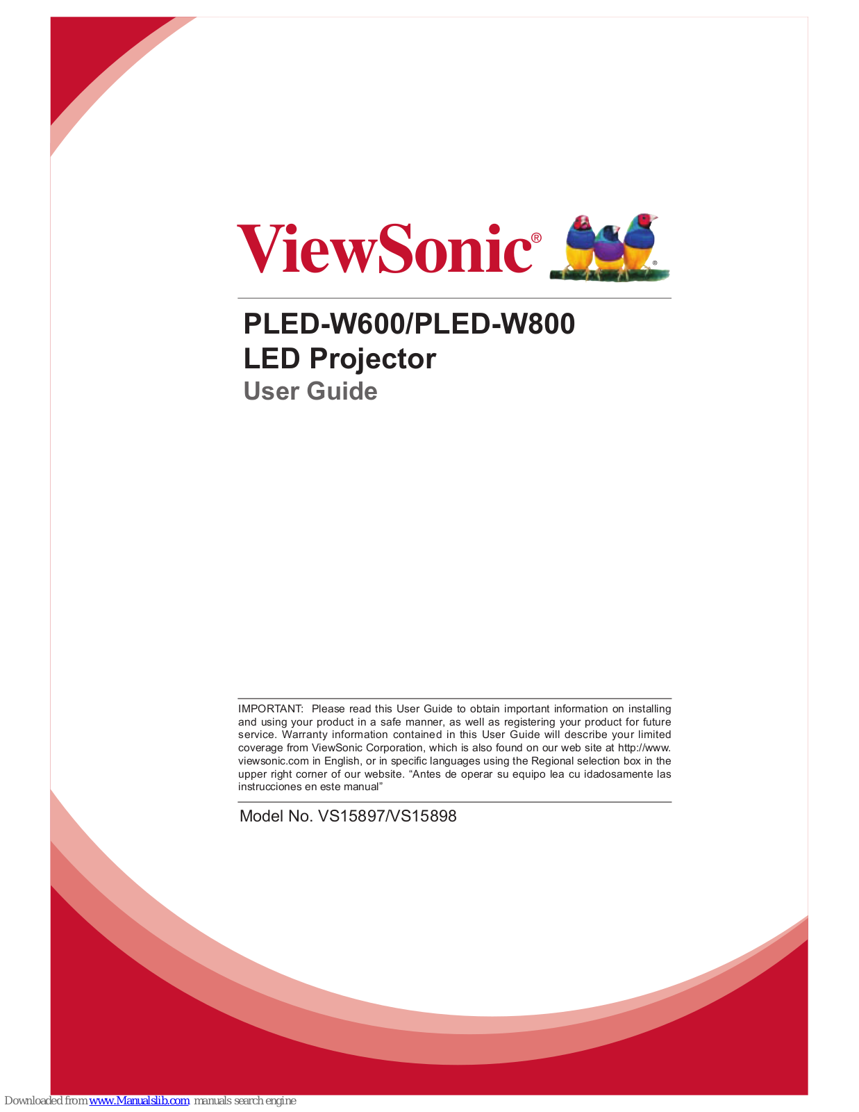 ViewSonic PLED-W600, PLED-W800, VS15898, VS15897 User Manual