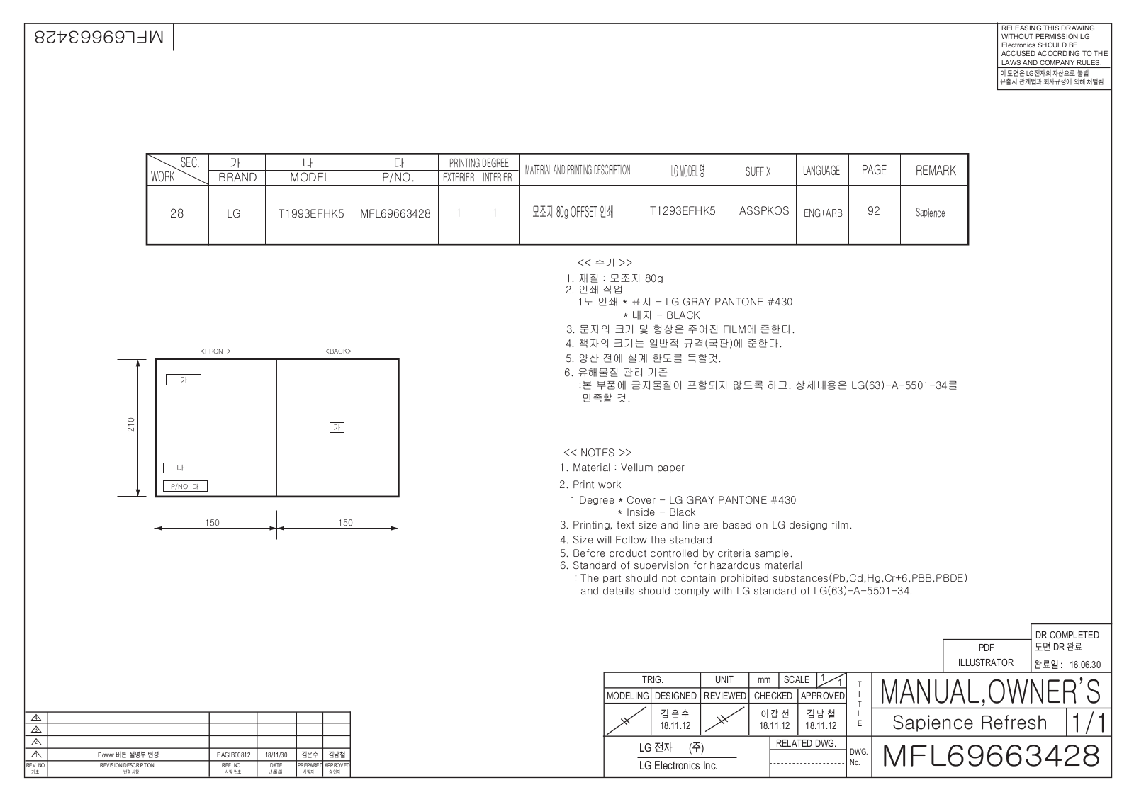 LG T1993EFHK5 Owner's Manual