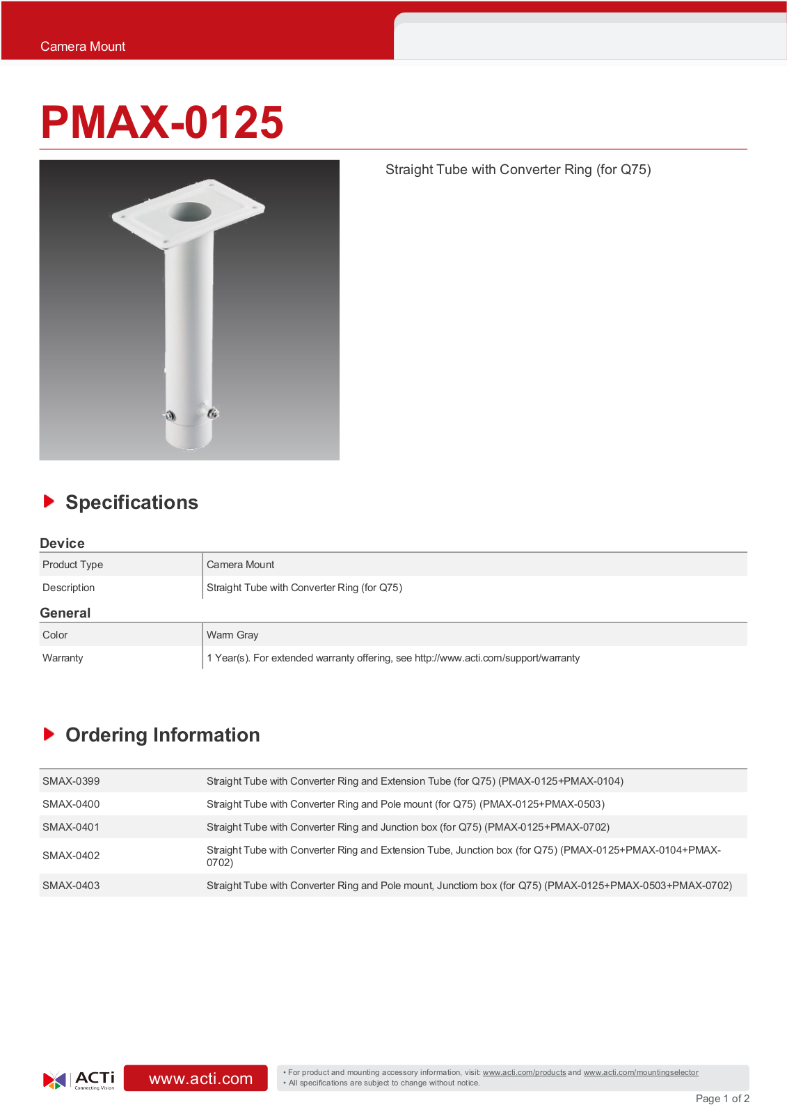 ACTi PMAX-0125 Specsheet