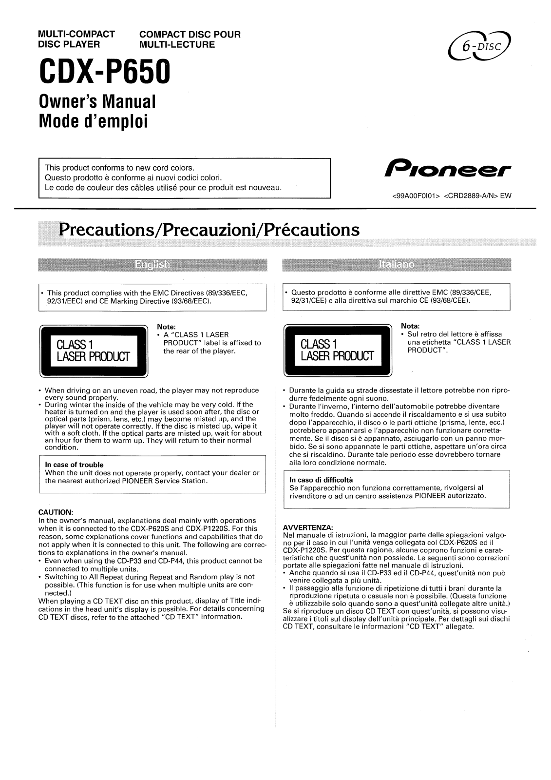 Pioneer CDX-P650 User Manual