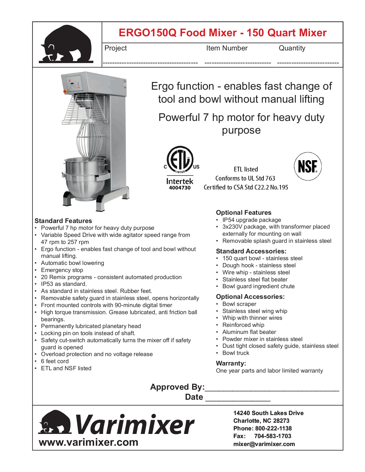 Varimixer ERGO150Q User Manual