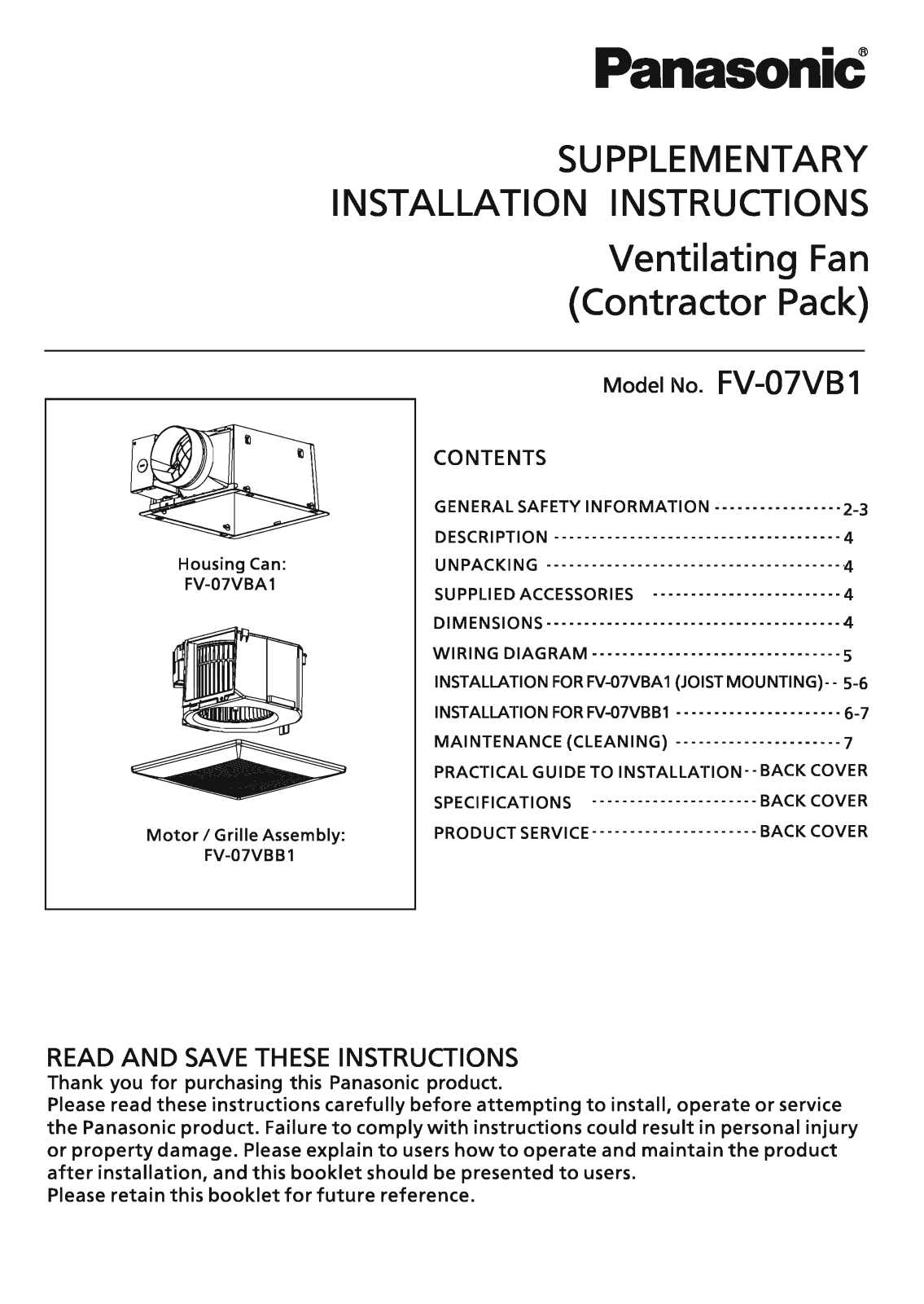 Panasonic FV-07VB1 User Manual