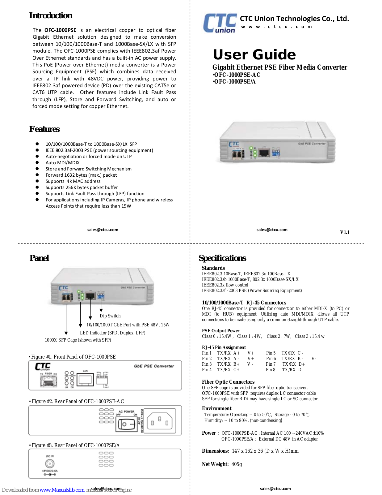 CTC Union OFC-1000PSE-AC, OFC-1000PSE/A User Manual - ManualMachine.com