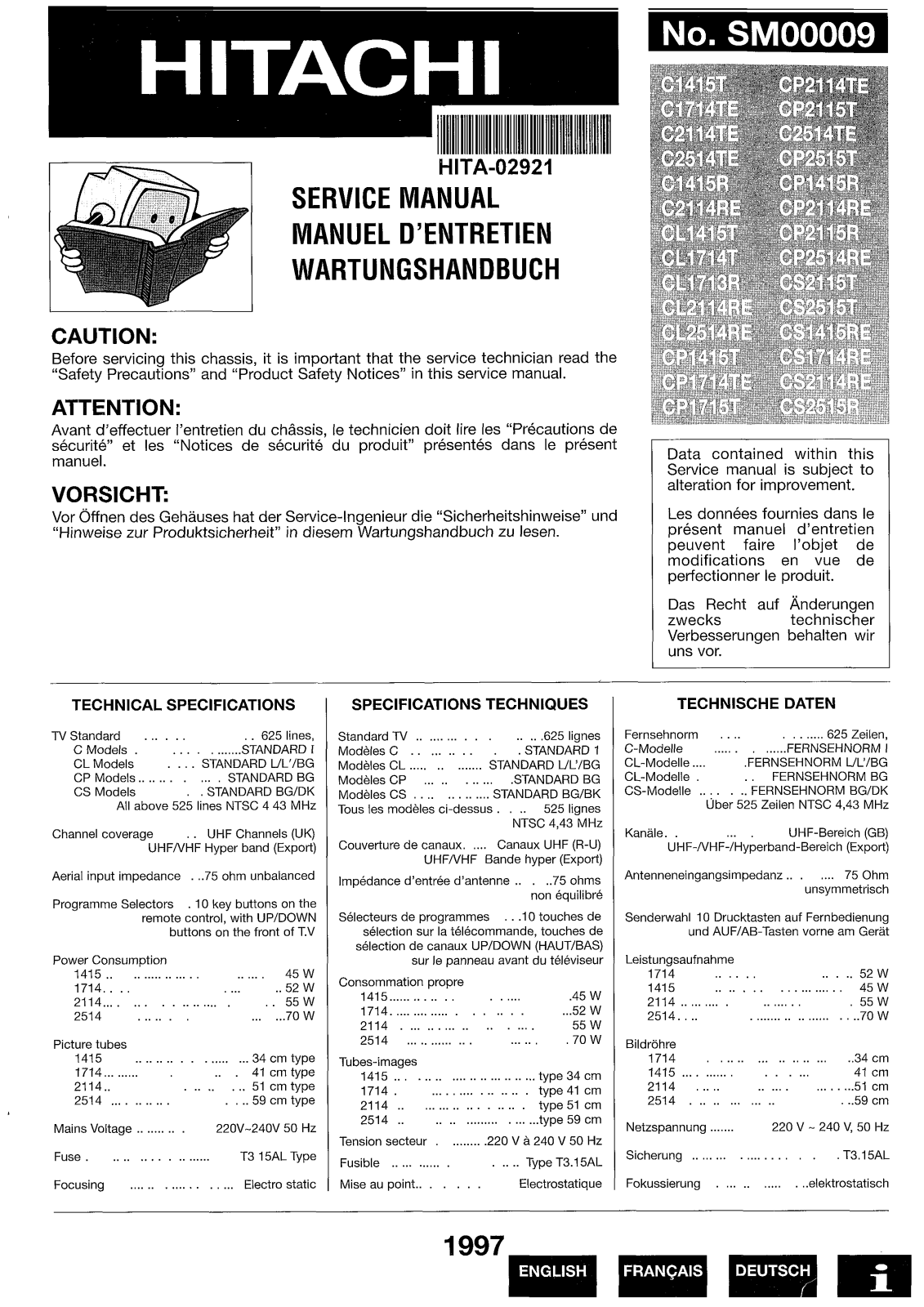 Hitachi SM00009 Service Manual