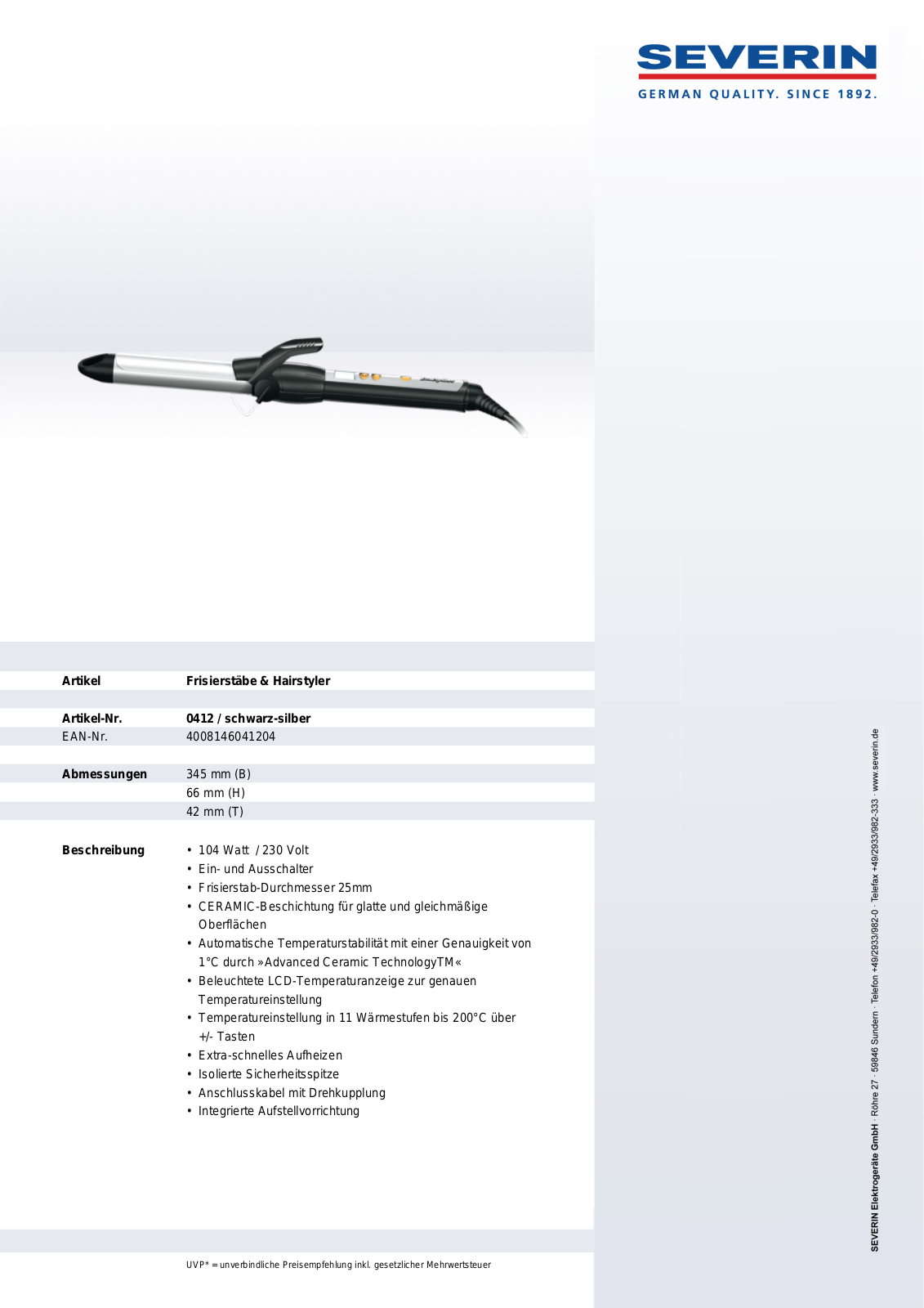 Severin 0412 DATASHEET