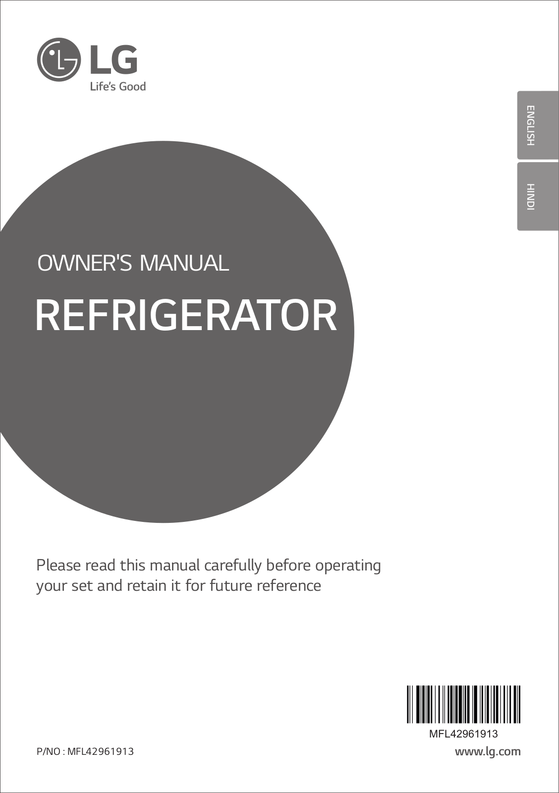 LG GL-B181RRLW, GL-B181RDSW, GL-B181RSHW, GL-B181RPHW Owner’s Manual