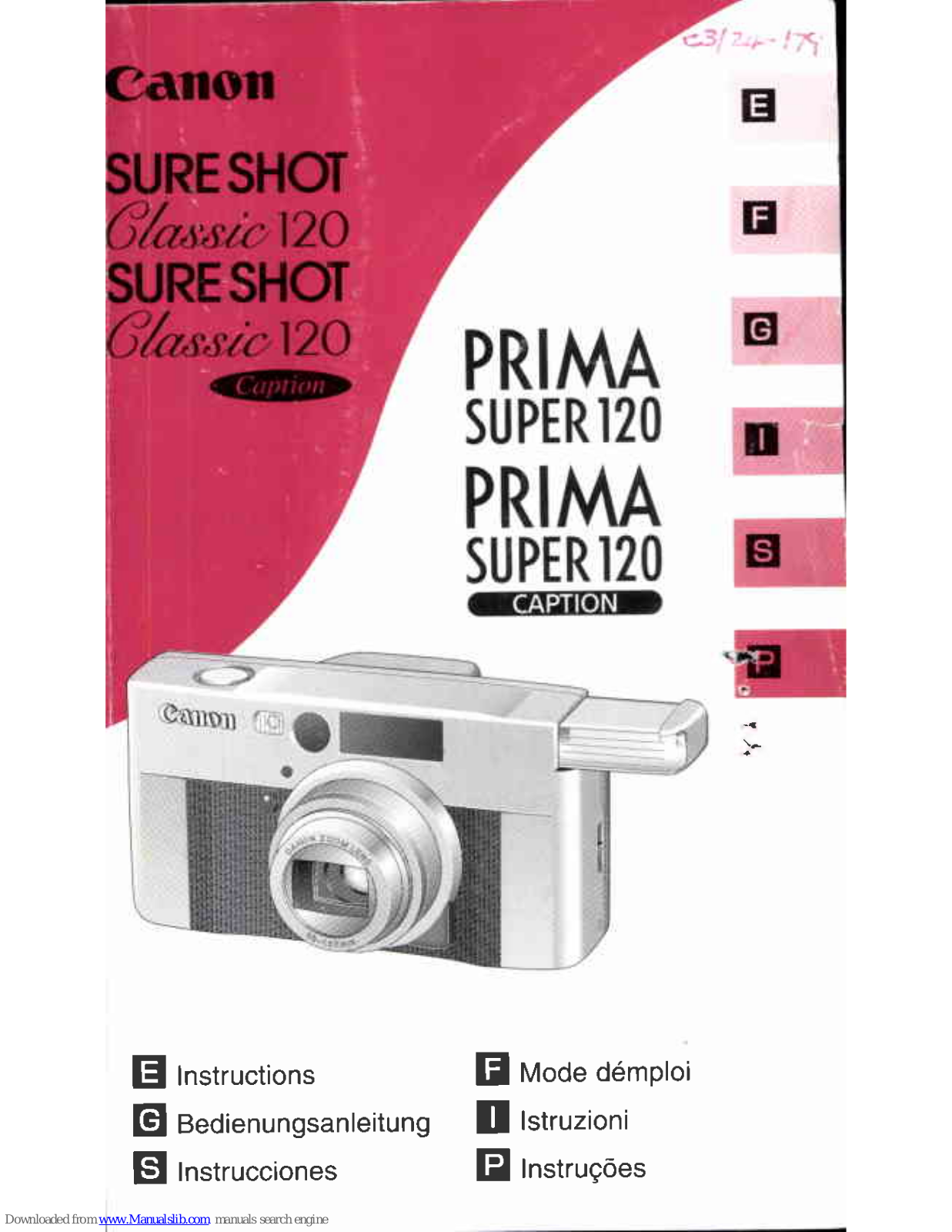 Canon Sure Shot Classic 120 Caption, Prima Super 120 Caption Instructions Manual