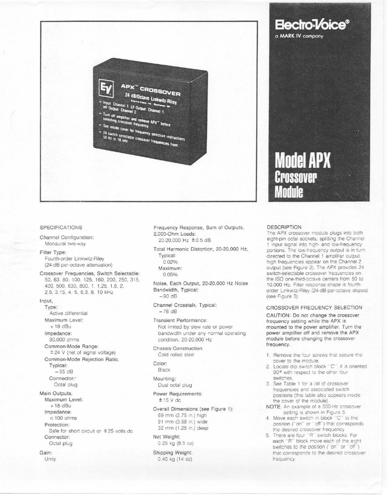 Electro-voice APX DATASHEET