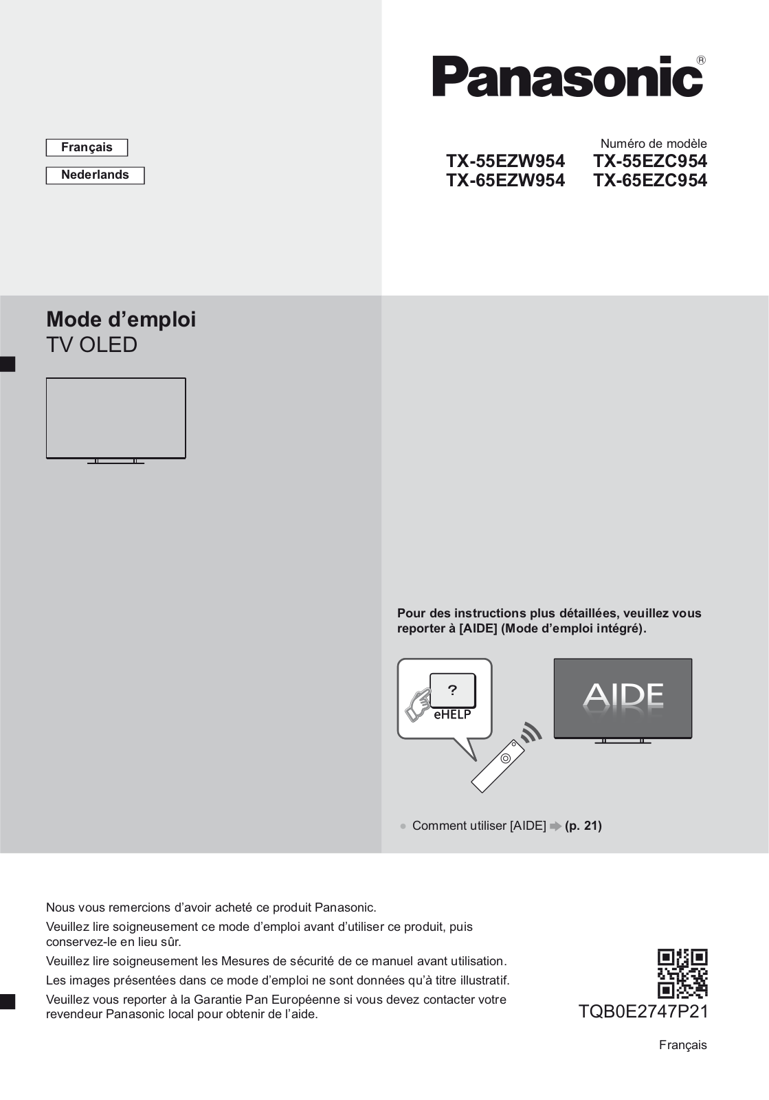 Panasonic TX-65EZW954, TX-55EZW954, TX-65EZC954, TX-55EZC954 User Manual