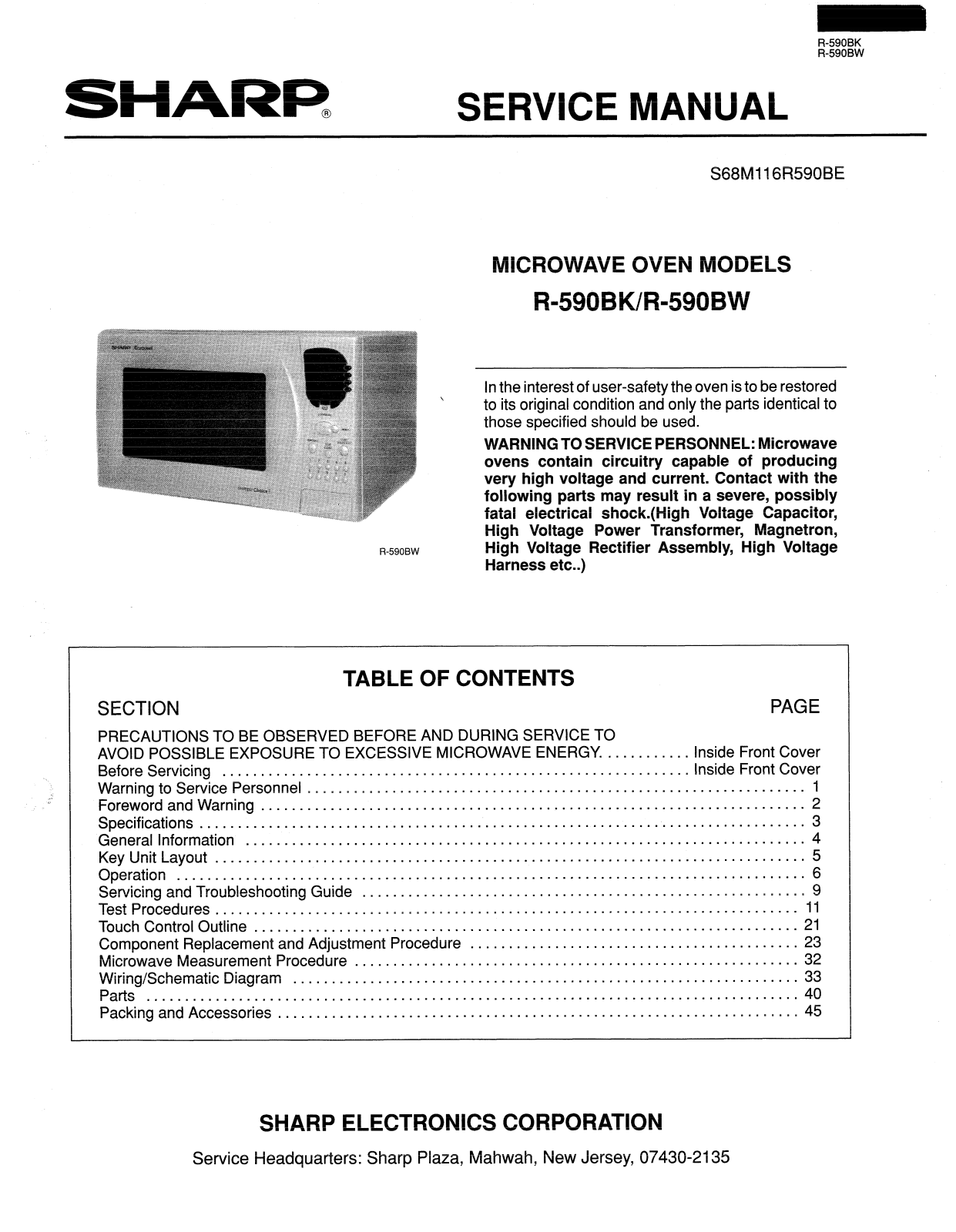 SHARP R590BE, R-590BK, R-590BW Service Manual - ManualMachine.com