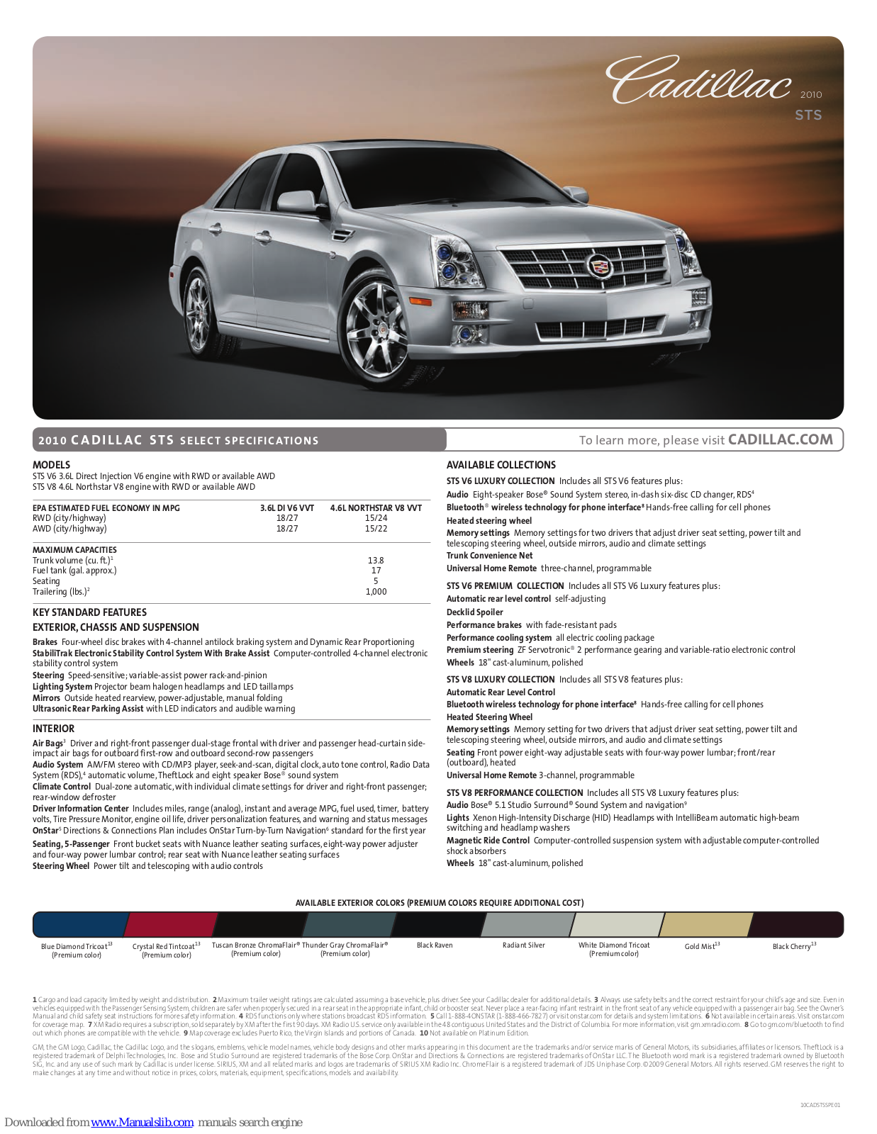 Cadillac STS - BROCHURE 2010, 2010 STS, 2010 STS V6, 2010 STS V8 Brochure