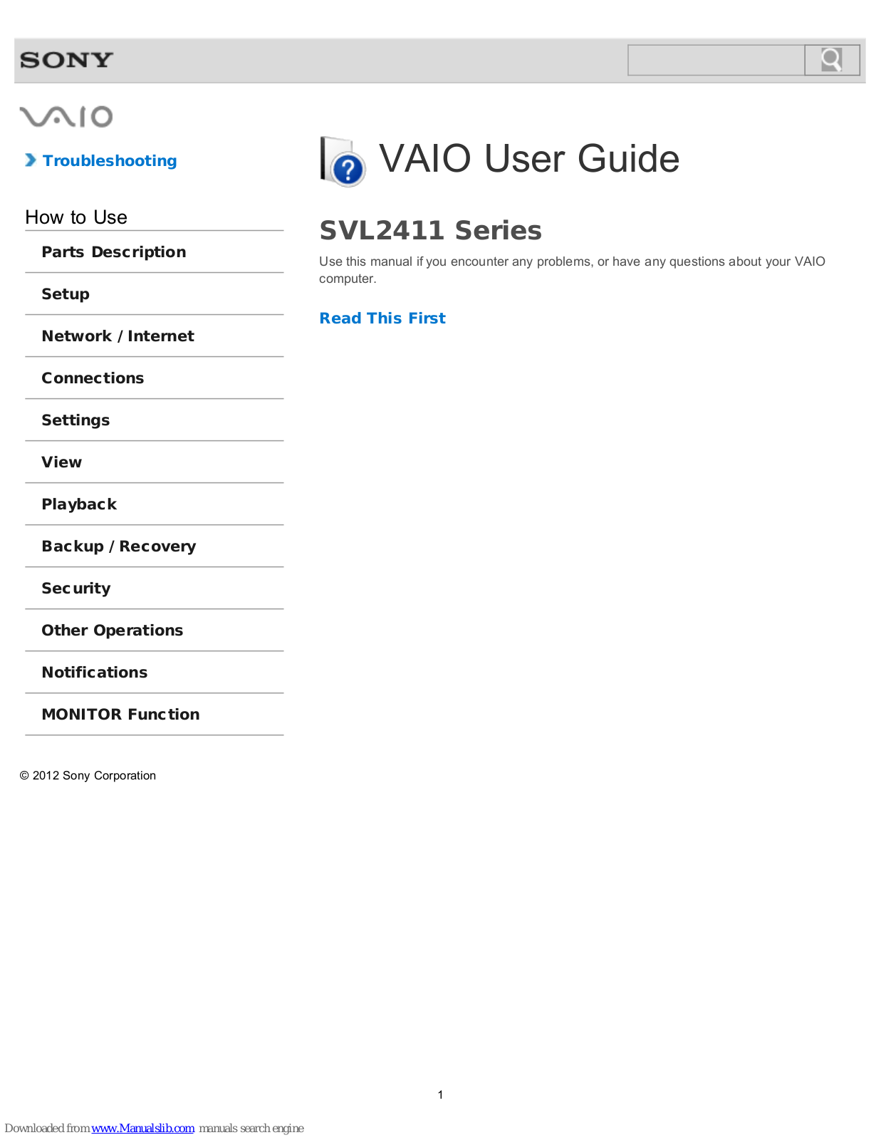 Sony SVL24114FXB, SVL24112FXW, SVL24116FXB, SVL24114FXW, SVL24118FXB User Manual