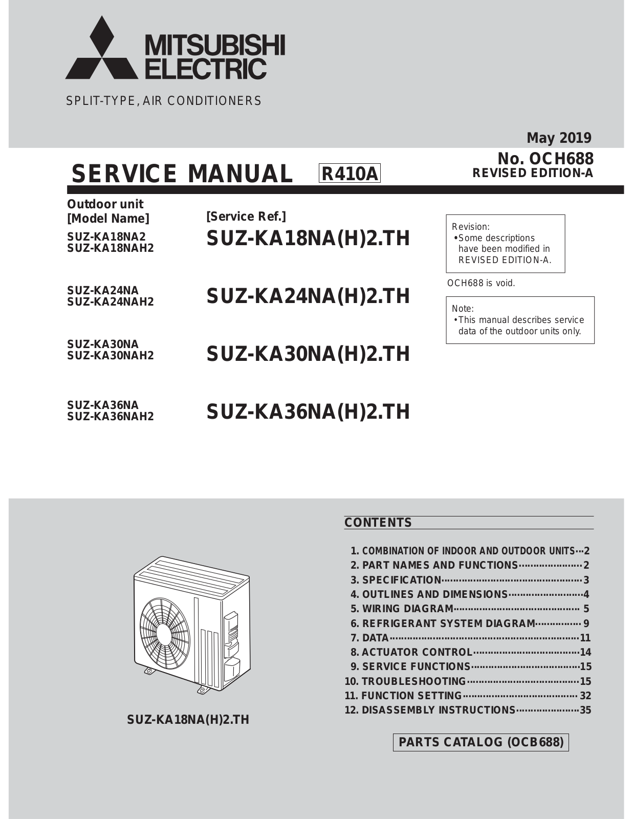 Mitsubishi SUZ-KA18NA2, SUZ-KA24NA, SUZ-KA18NAH2, SUZ-KA24NAH2, SUZ-KA30NA Service Manual