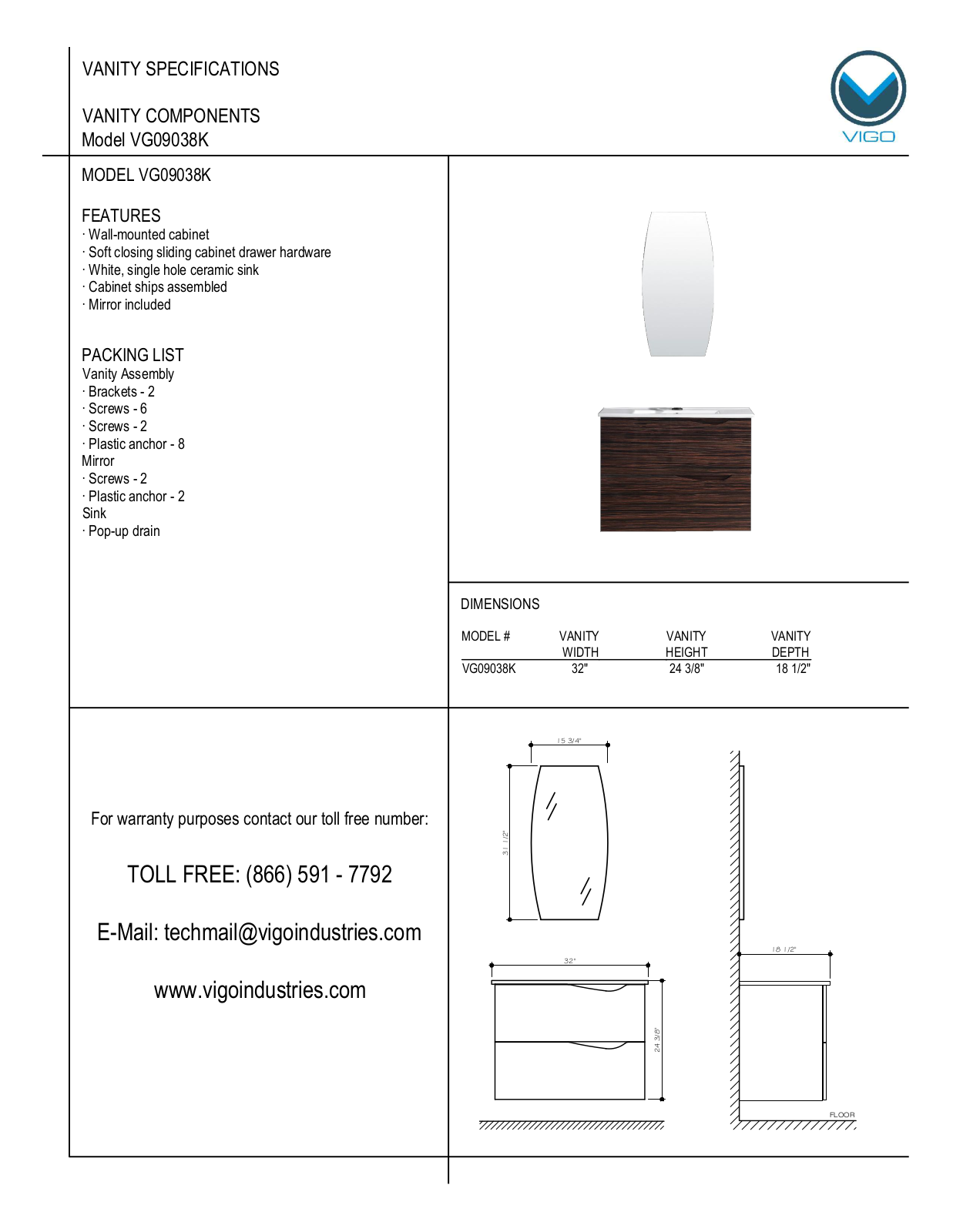 Vigo VG09038K User Manual