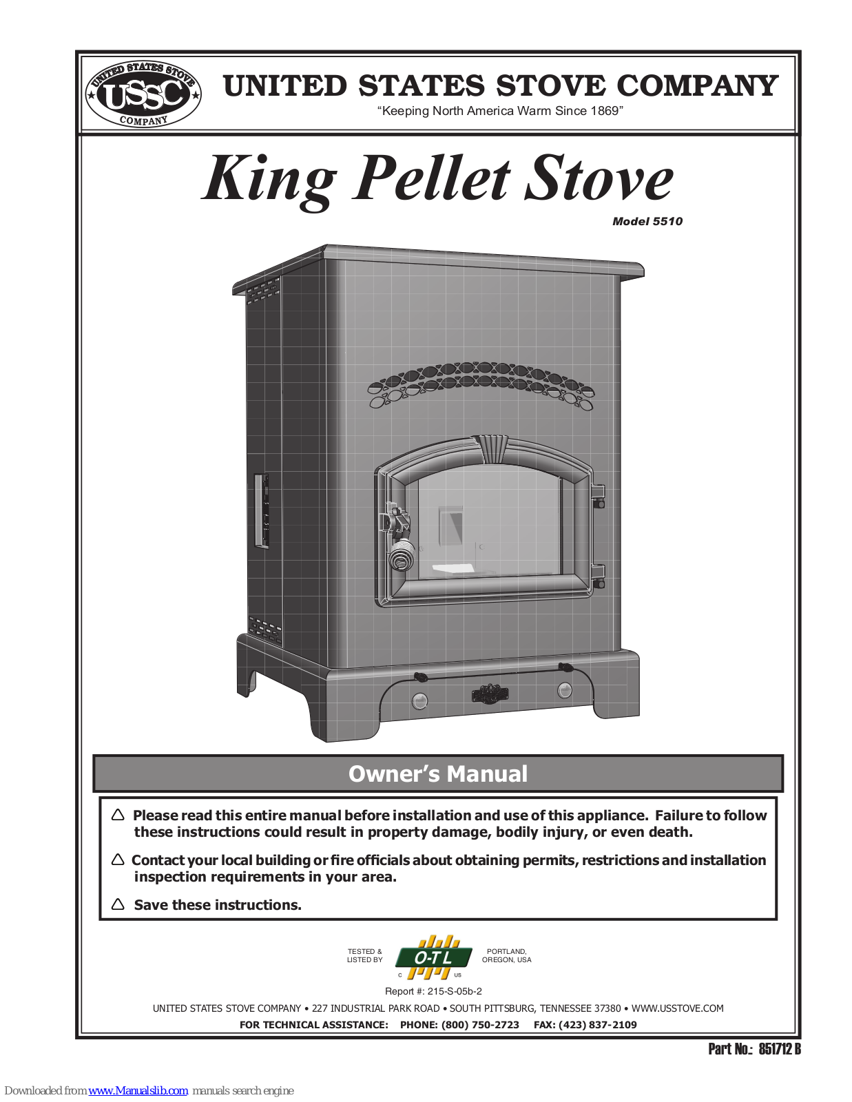 United States Stove Company 55510 Owner's Manual