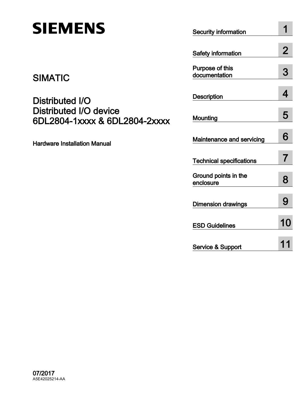 Siemens Simatic 6DL2804-1 Series, Simatic 6DL2804-2 Series Hardware Installation Manual