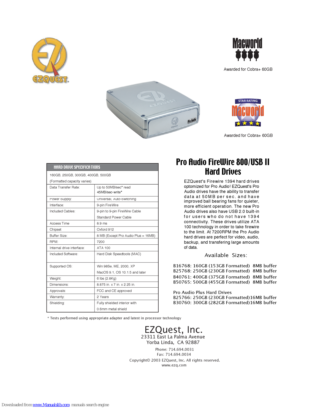 Ezquest B16768, B25768, B40761, B50765, B25766 Specifications - ManualMachine.com