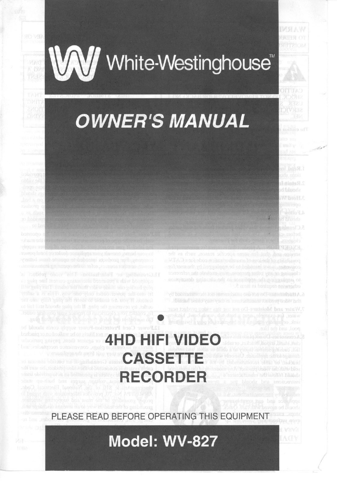 Funai WV827 User Manual