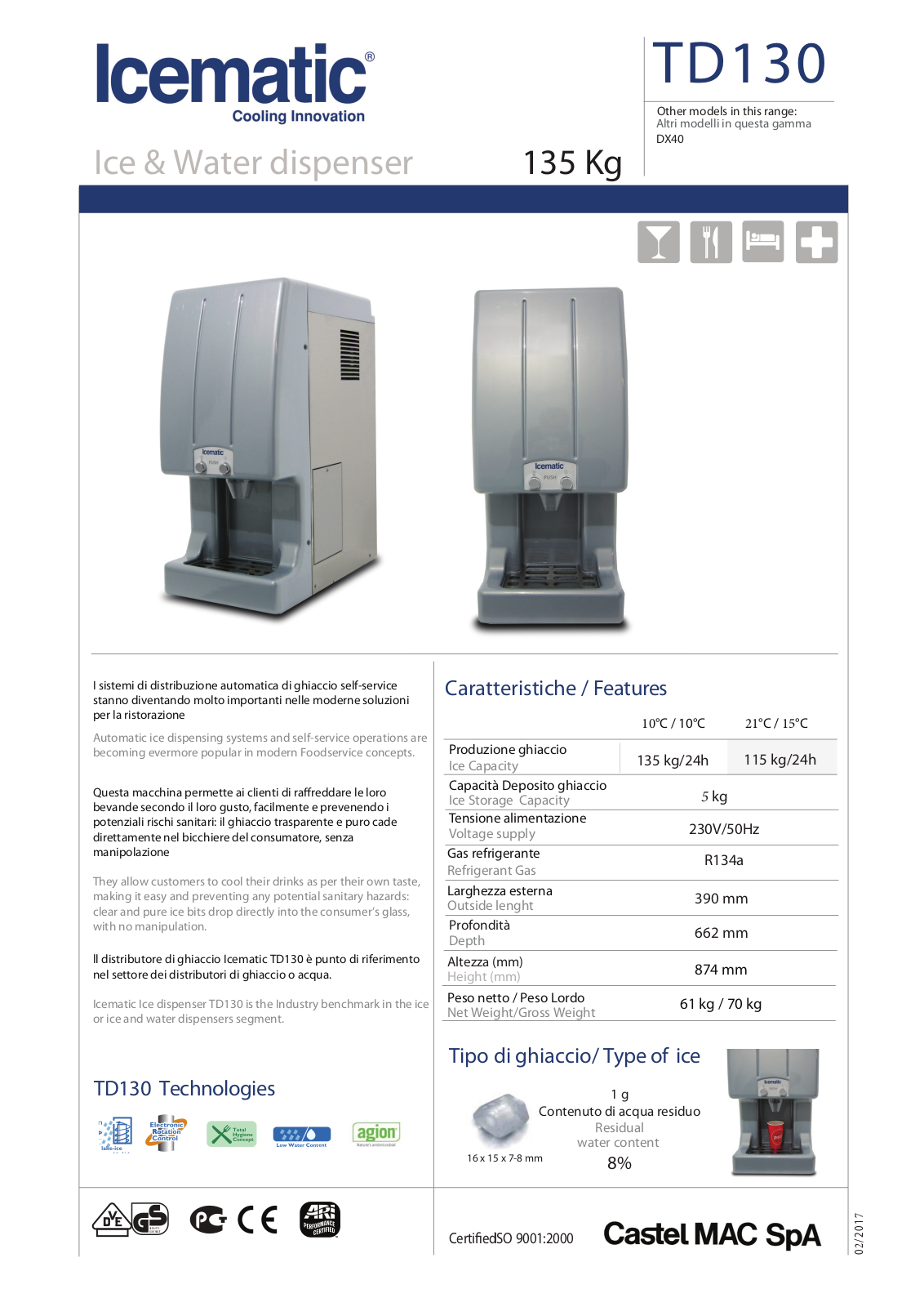 Icematic TD130 Datasheet