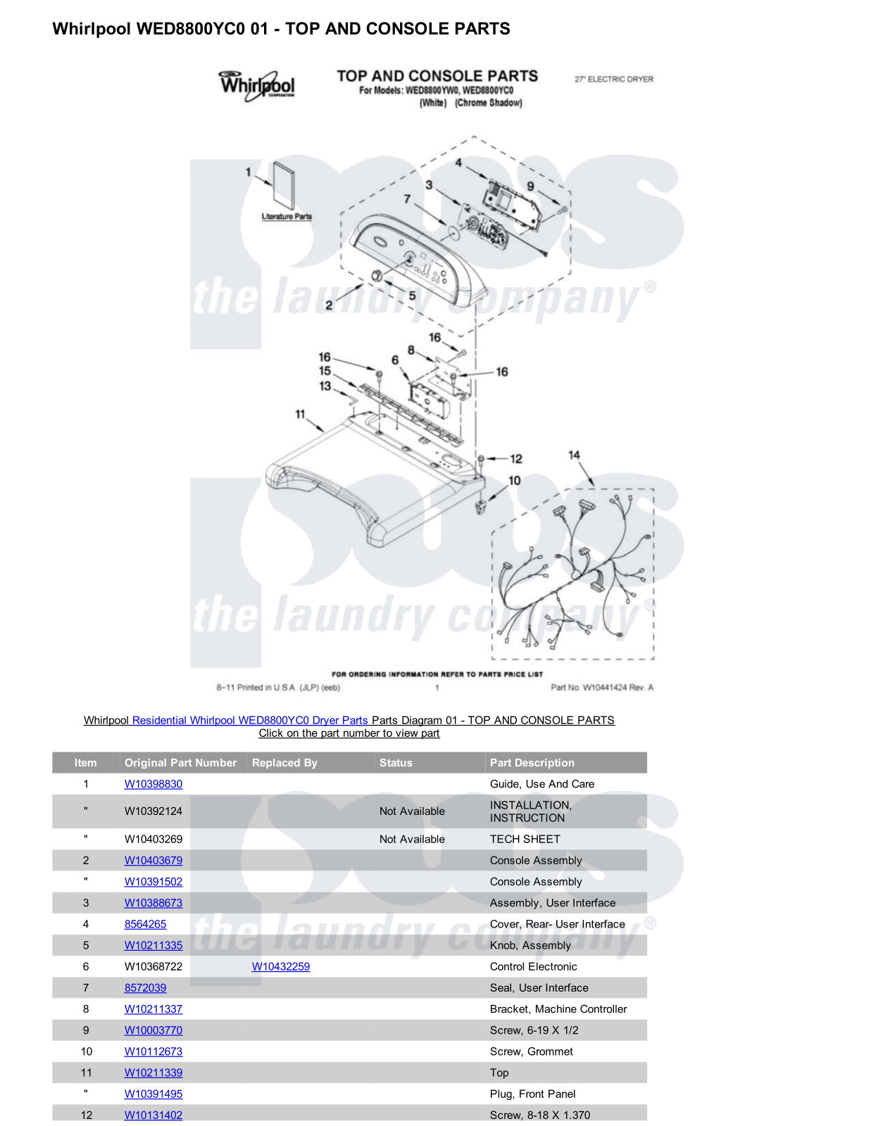 Whirlpool WED8800YC0 Parts Diagram