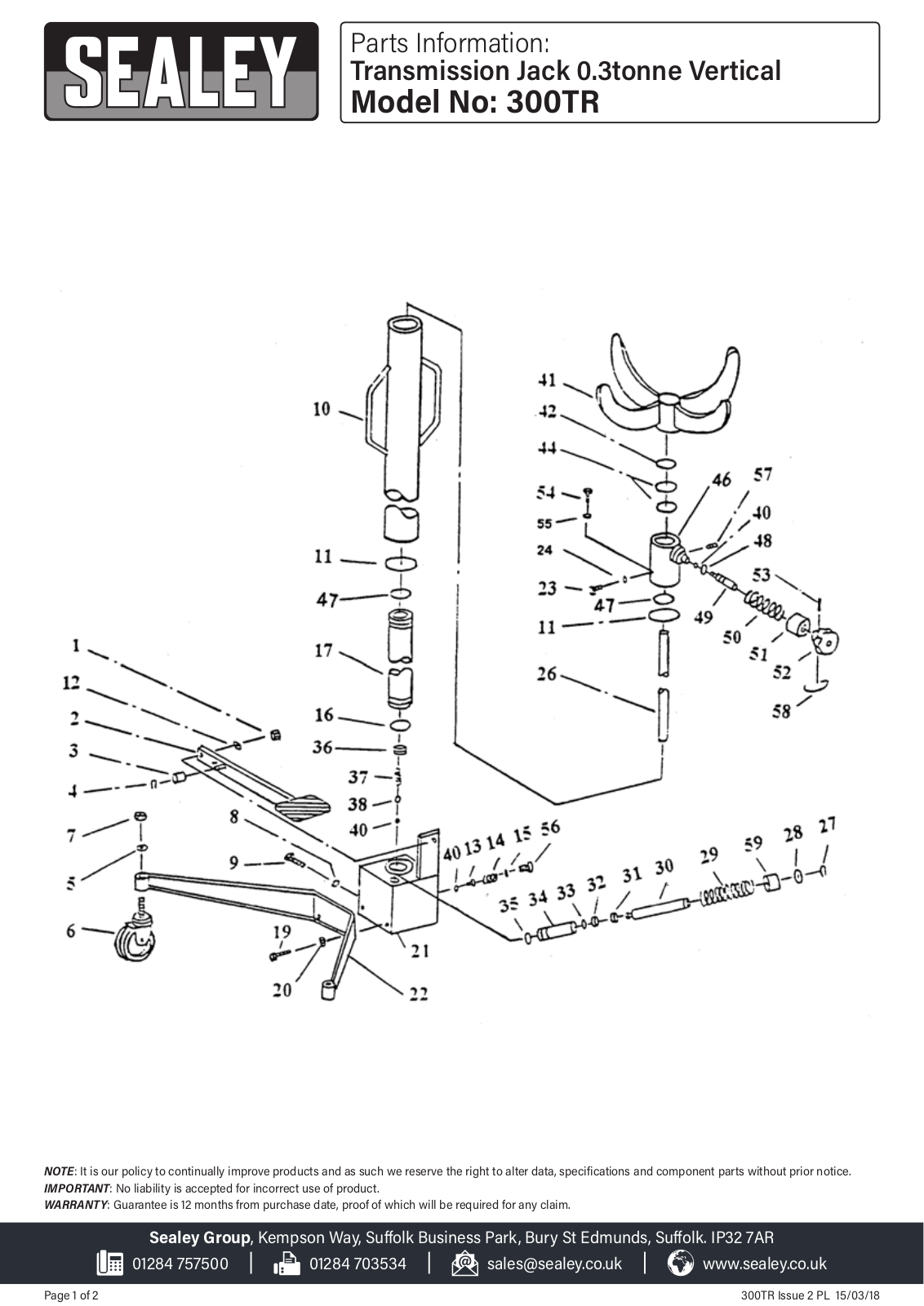 Sealey 300TR Parts Listing - ManualMachine.com