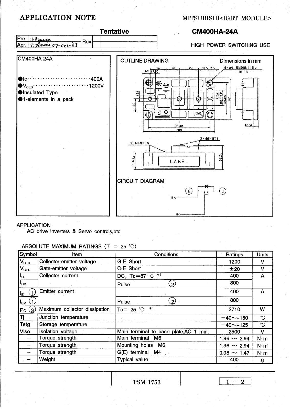 MITSUBISHI CM400HA-24A User Manual