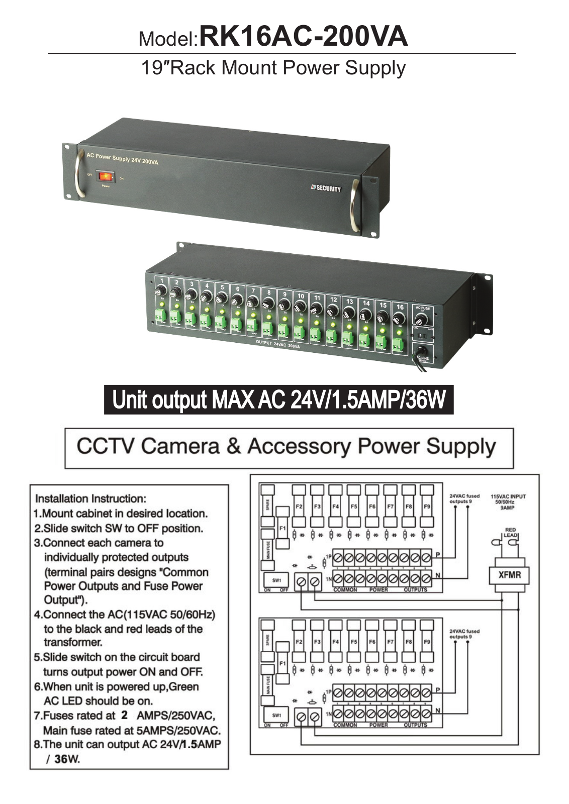 COP-USA RK16AC-200VA Specsheet