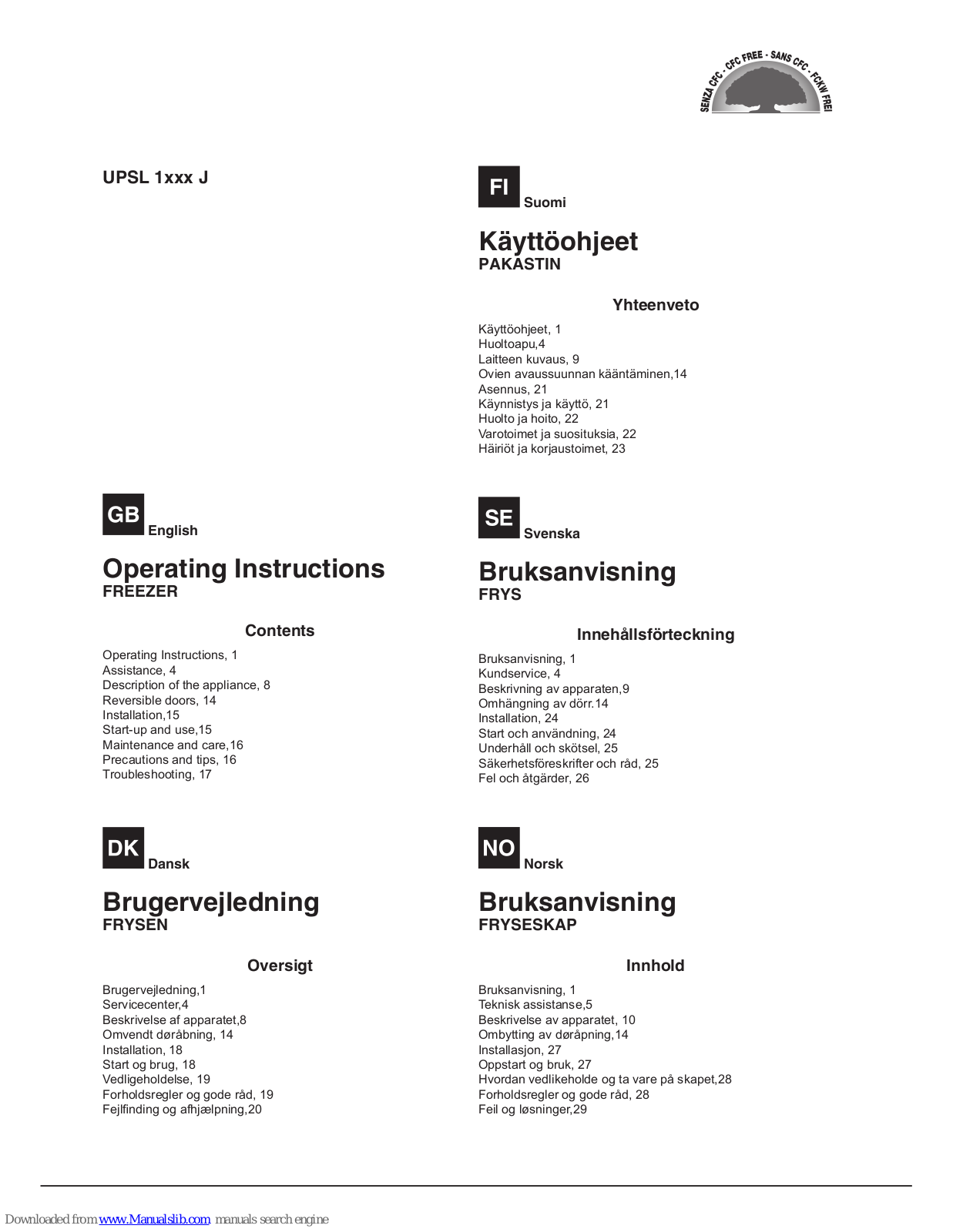 Hotpoint UPSL 1xxx J Operating Instructions Manual