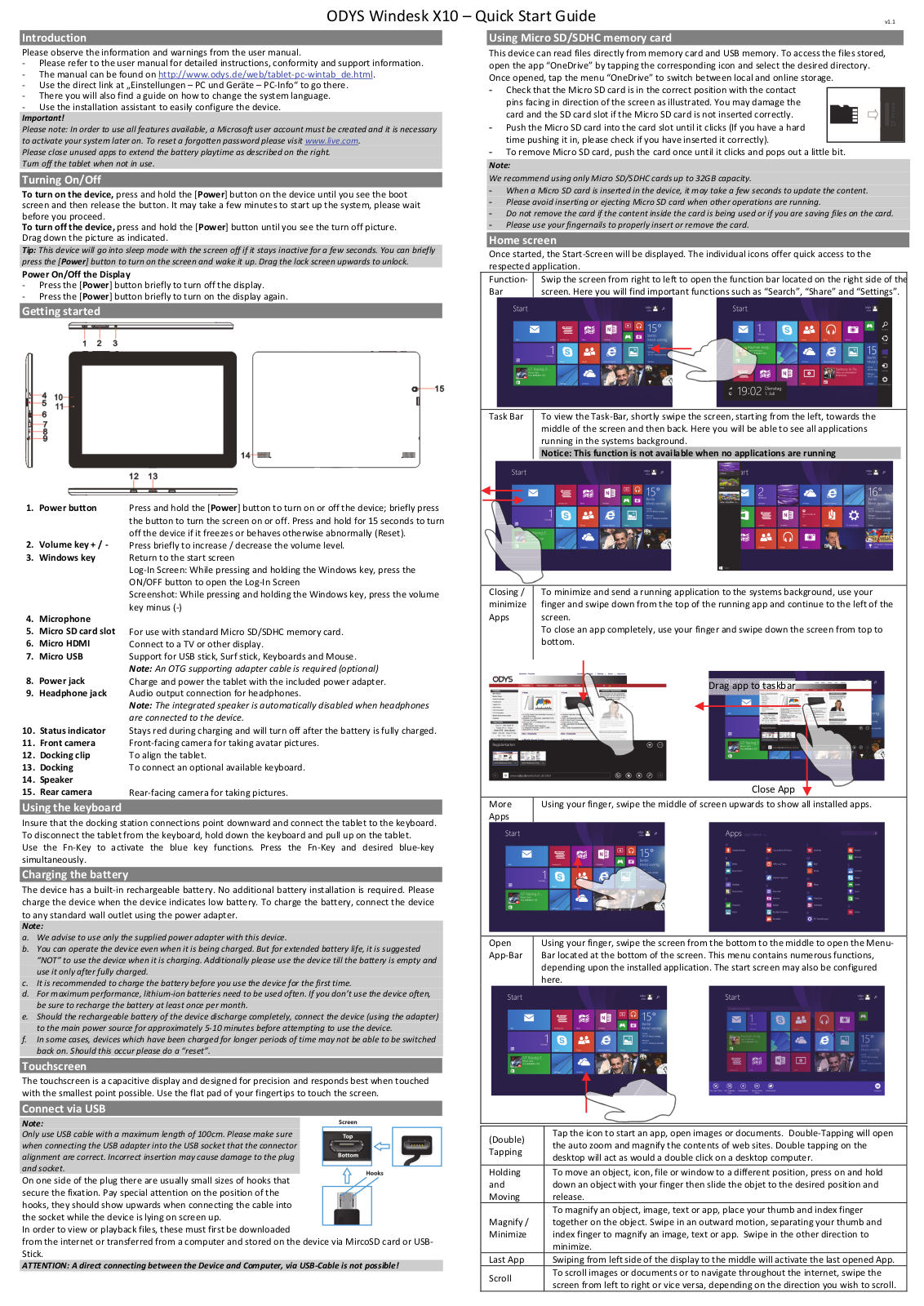 Odys Windesk X10 Quick Start Guide