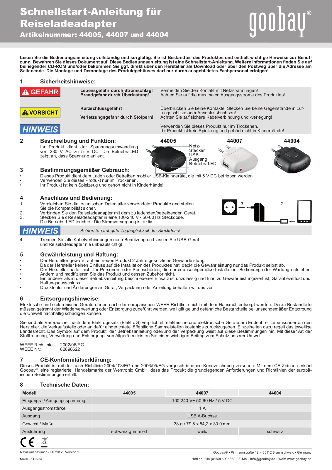 Goobay 44005, 44007, 44004 User manual