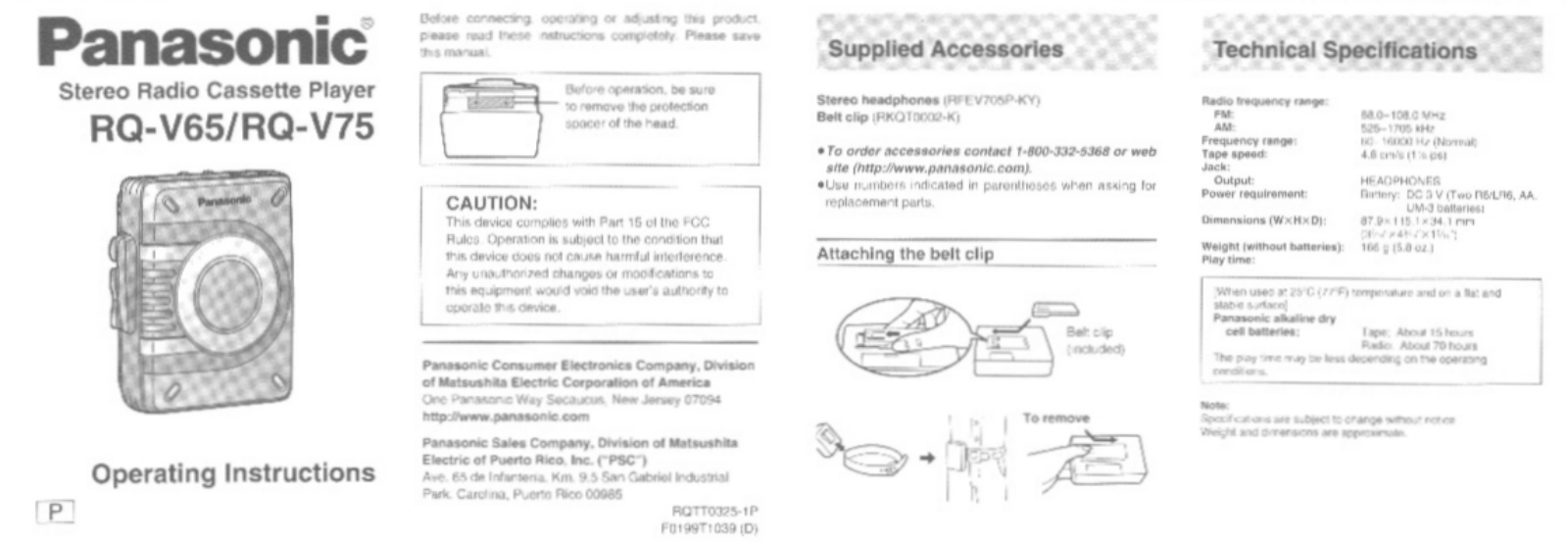 Panasonic RQ-V75 User Manual