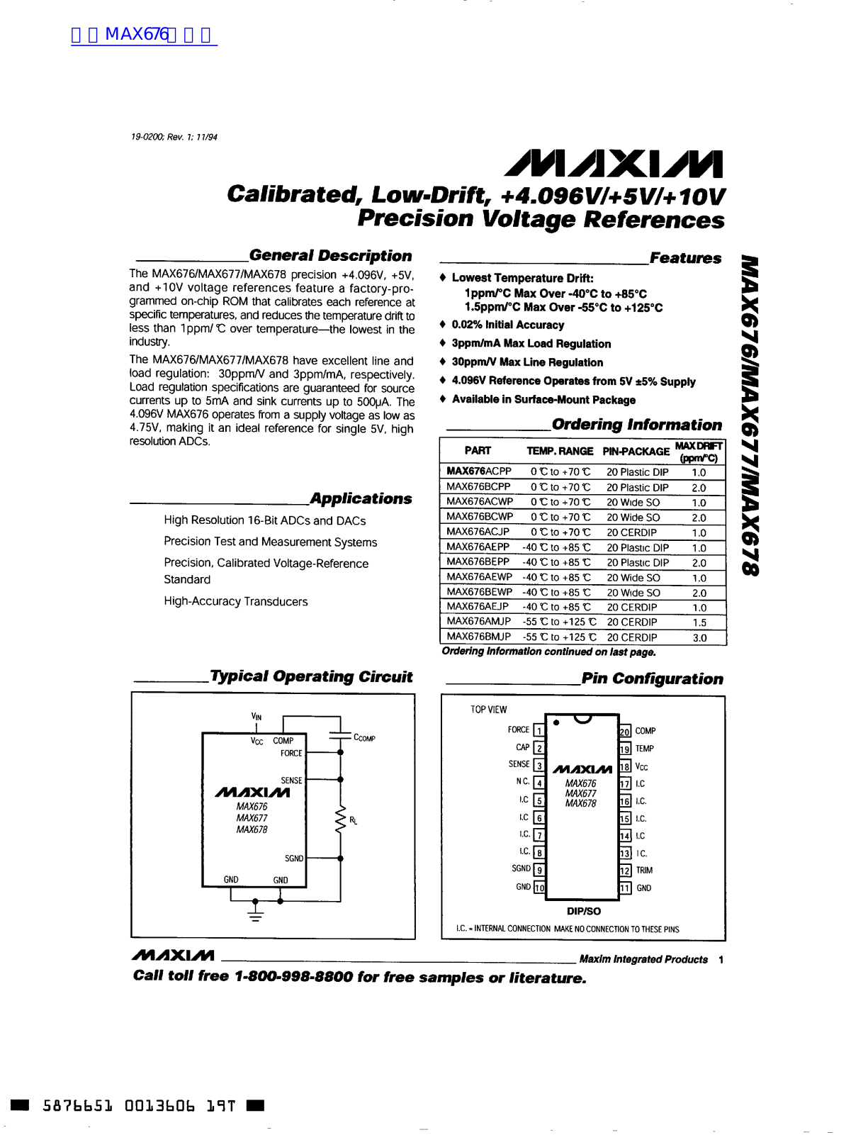 MAXIM MAX676, MAX678 Technical data