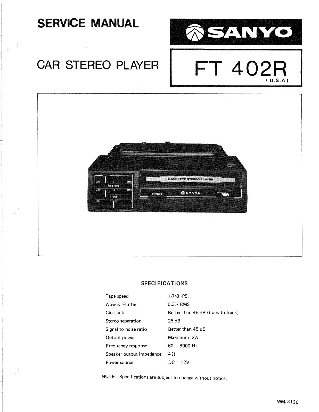 Sanyo FT-402-R Service manual